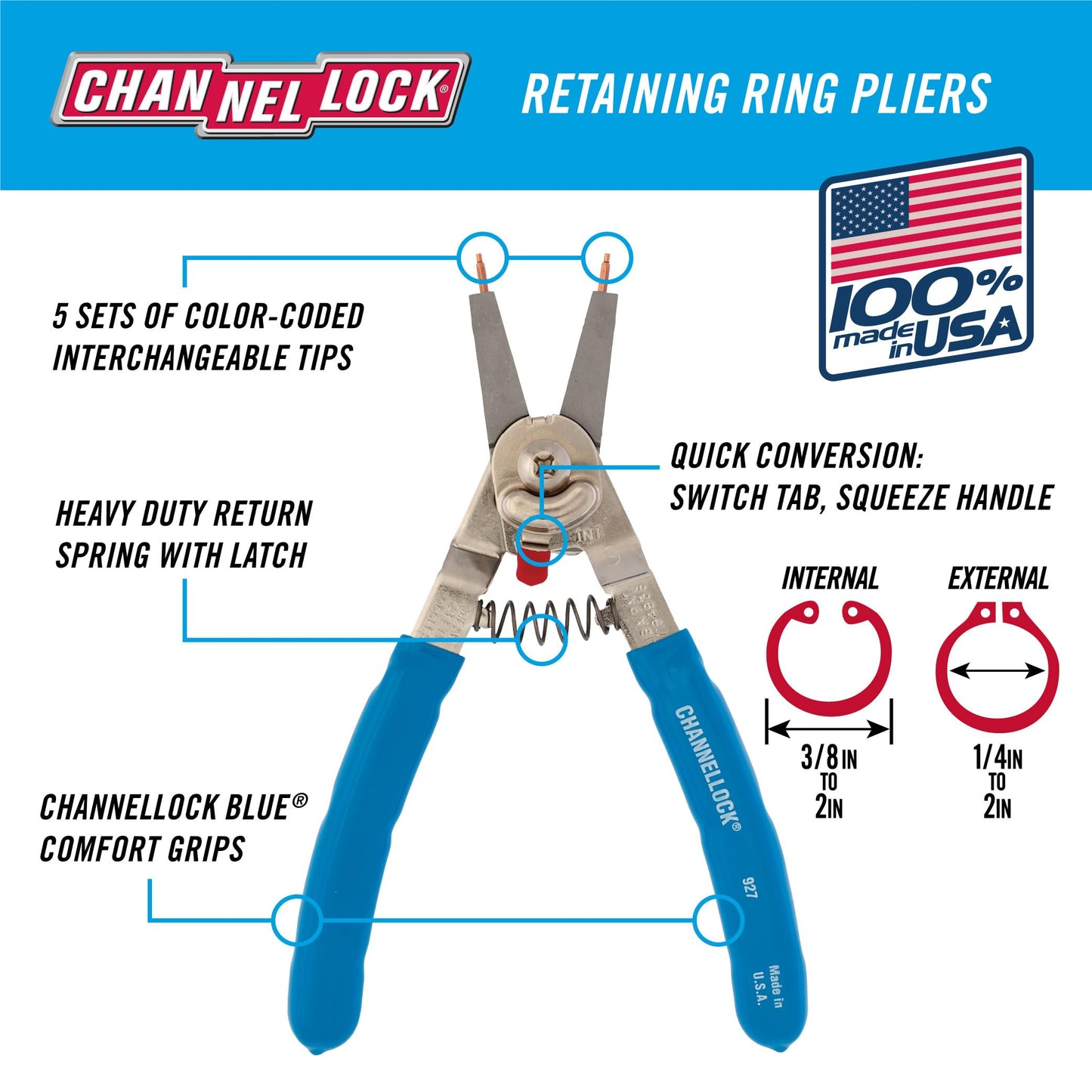 Channellock 927 Pinza Convertible para Seguros de Retención de 8"