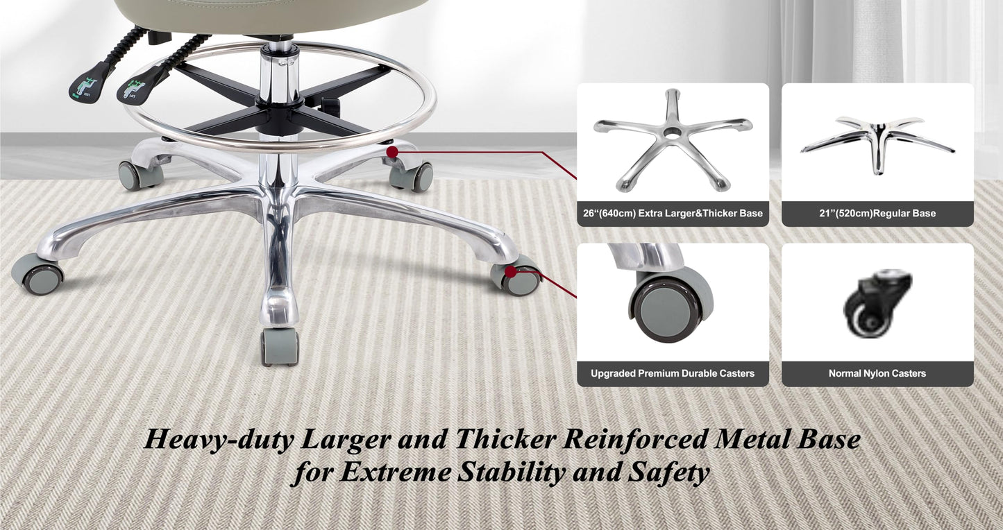 HNKastela Taburete ergonómico con Soporte Trasero, Taburete de Altura Ajustable con Ruedas, para salón de Masaje, Cocina médica (con Respaldo, Gris Claro)