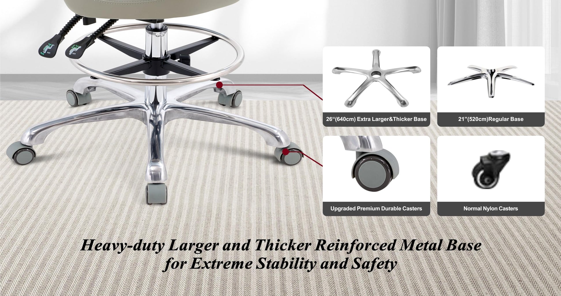 HNKastela Taburete ergonómico con Soporte Trasero, Taburete de Altura Ajustable con Ruedas, para salón de Masaje, Cocina médica (con Respaldo, Gris Claro)