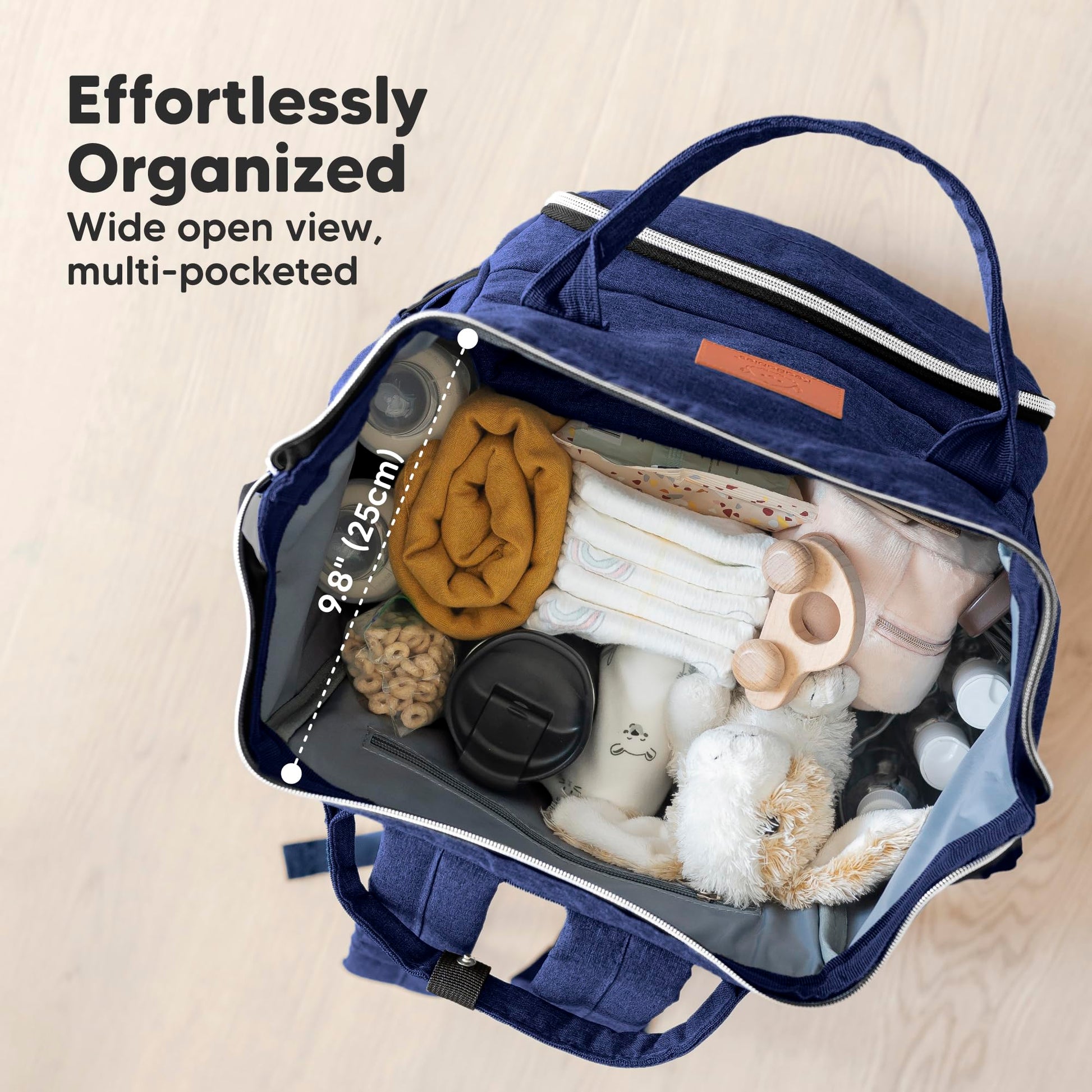 KeaBabies Mochila para pañales - Grandes bolsas impermeables para bebés de viaje, azul marino, 16.5"x12"