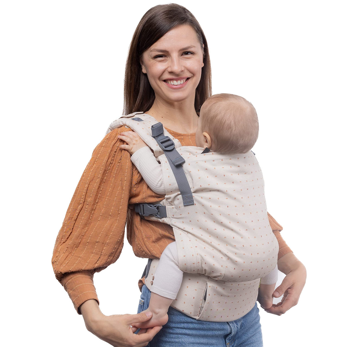 Boba X - Portabebés ajustable para recién nacidos a niños pequeños, 2 en 1 frontal convertible y mochila de 3,2 a 20,4 kg, portabebés ergonómico con correas cruzables (Hemisferio Ecru)