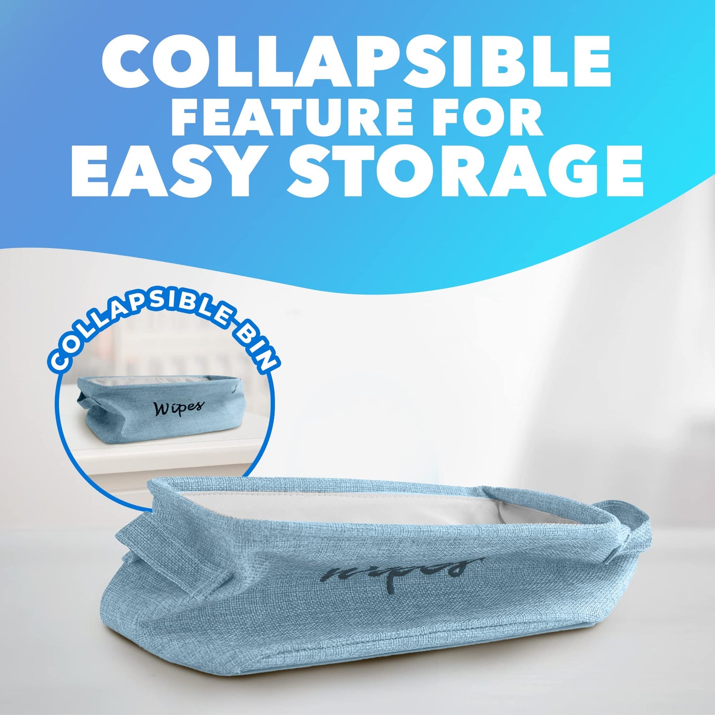 Dejaroo - Cestas para organizar toallitas y artículos esenciales para recién nacidos, organizador de pañales y toallitas, regalos bordados para baby shower, cesta de lino con asa, 9 x 6 x 5.5 pulgadas, azul