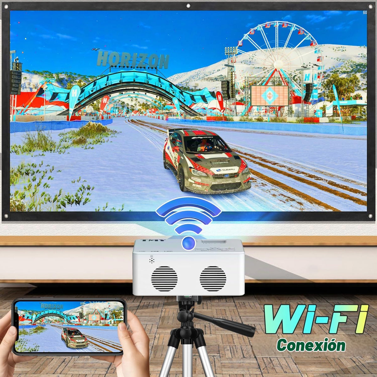 Mini Proyector Portátil TMY Beige Mejorado Full HD 1080P Compatible con Smartphone y TV Stick