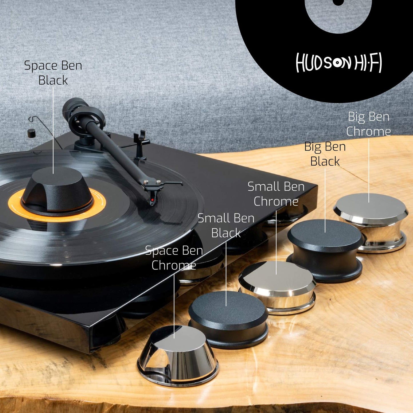 Hudson Hi-Fi BigBen - Estabilizador de peso de registro con almohadilla protectora de piel, peso de vinilo de 13 onzas, estabilizador de peso de placa giratoria de acero sólido, accesorios de disco de