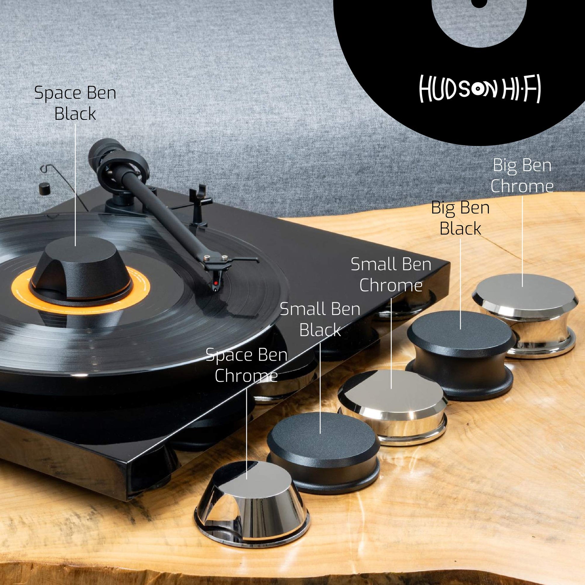 Hudson Hi-Fi BigBen - Estabilizador de peso de registro con almohadilla protectora de piel, peso de vinilo de 13 onzas, estabilizador de peso de placa giratoria de acero sólido, accesorios de disco de