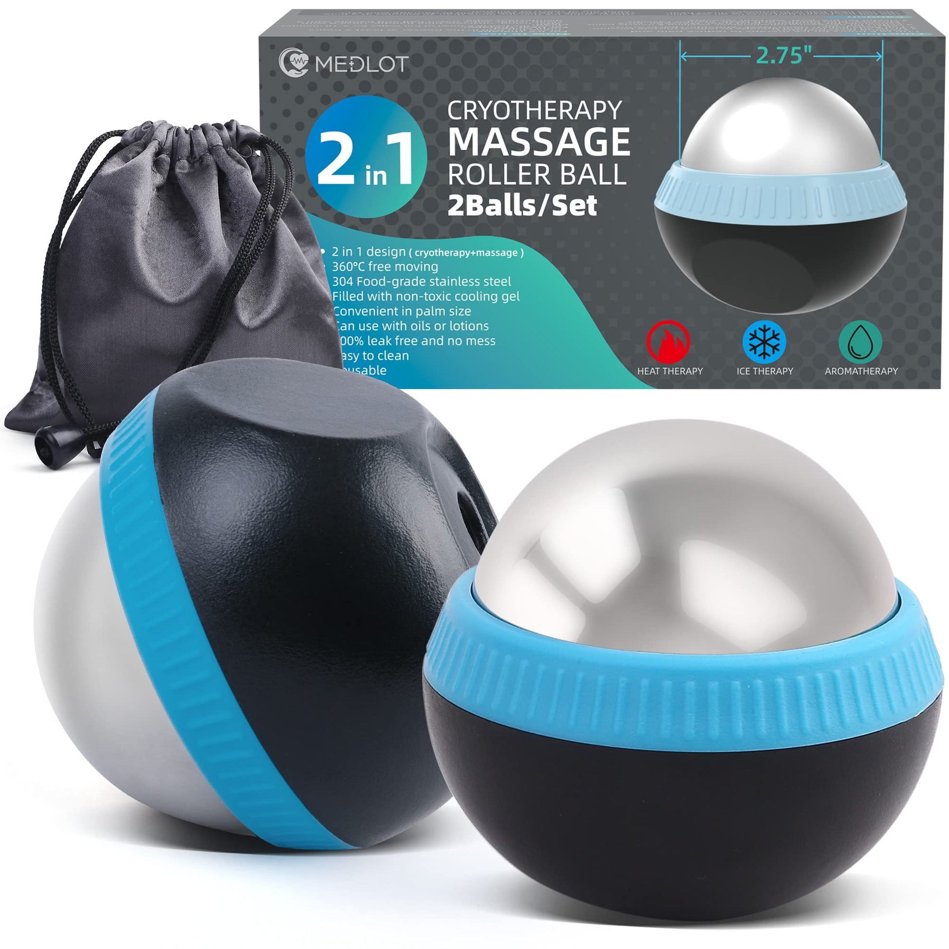 Bola De Masaje Frío MEDLOT Azul Claro Juego De 2 Para Alivio Muscular Corporal