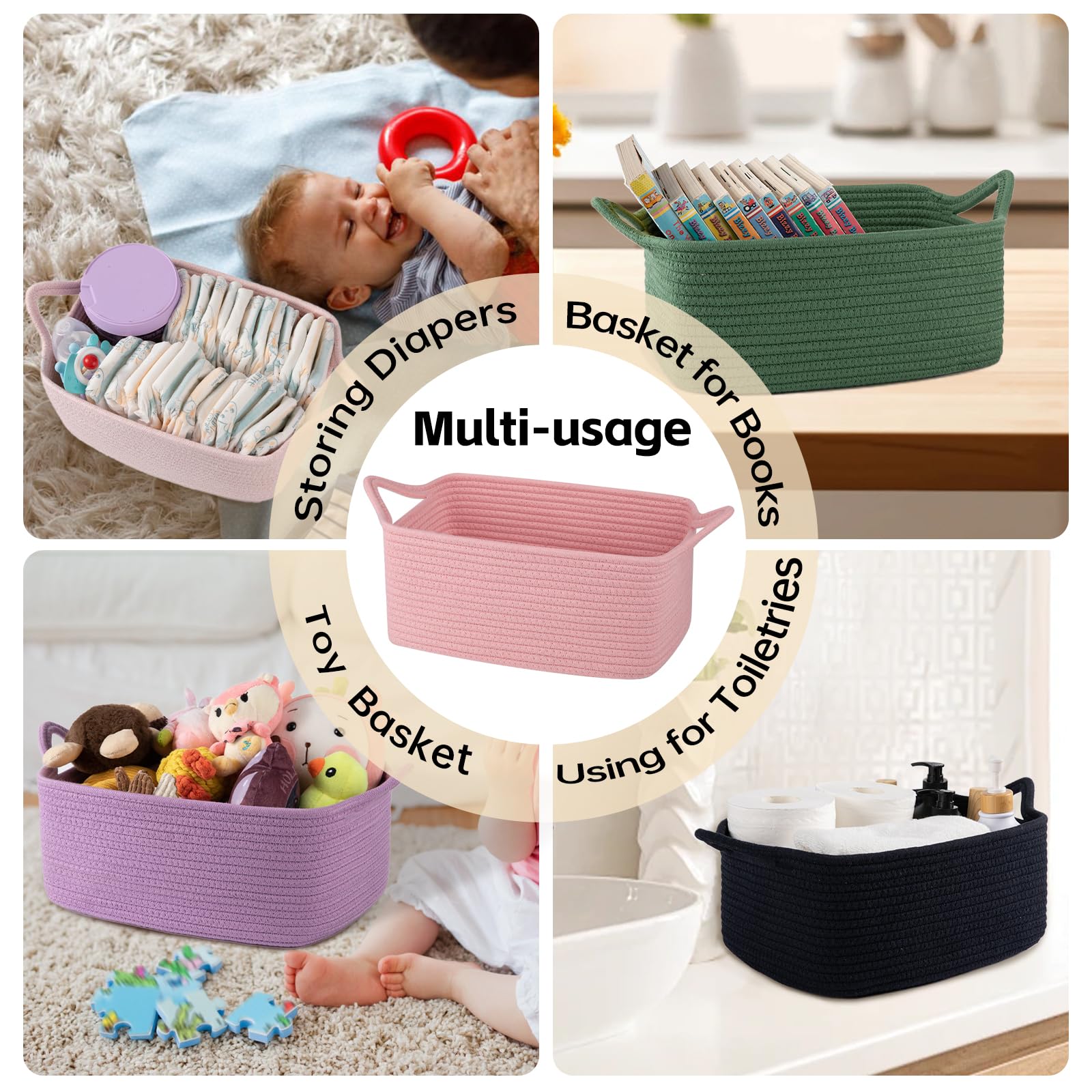 OIAHOMY - Bonita cesta tejida con bolsas de regalo y cintas, cesta de regalo vacía para baby shower, cumpleaños, cuarto de bebé con asas para sala de estar, contenedores de juguetes para mascotas para