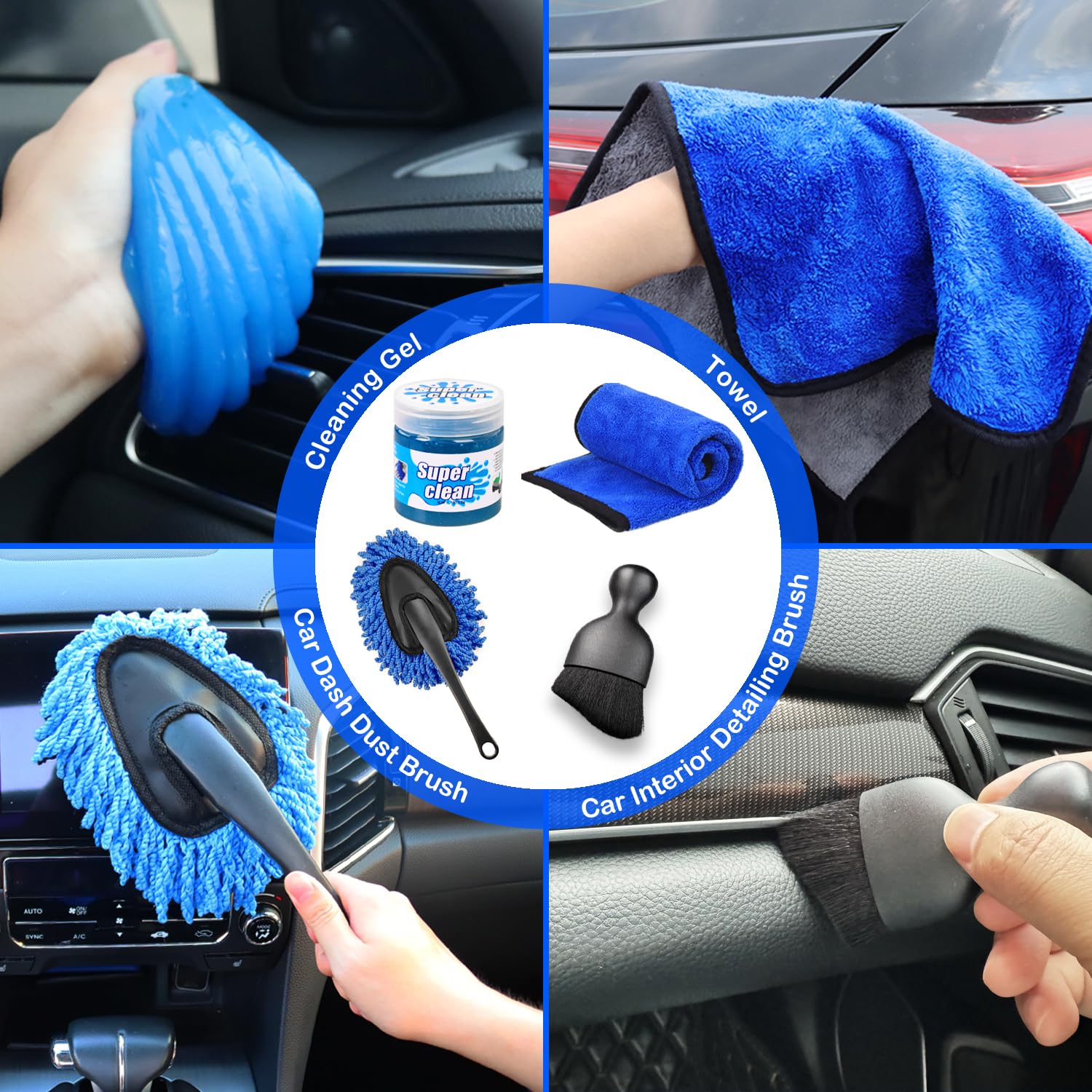 Kit de limpieza de interiores, kit de limpieza de interiores de coche, 17 piezas con aspiradora de mano, cepillos de detalles de coche, herramienta de limpieza de parabrisas, suministros de limpieza
