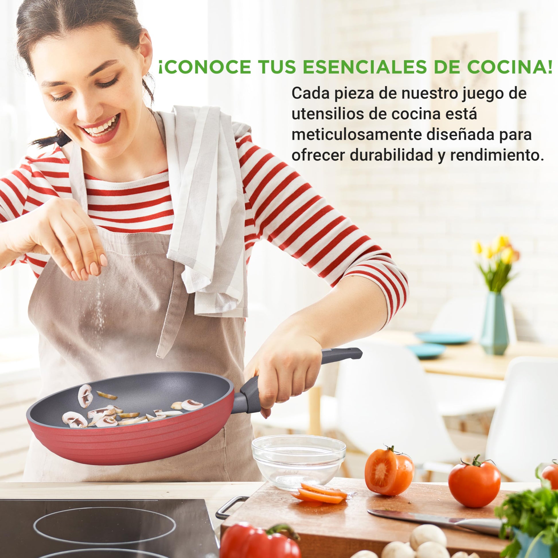 NUTRICHEF Bateria de Cocina Antiadherente de 12 Piezas Juego de Sartenes y Ollas Rojo. Duradero, Diseño Elegante Resistente al Calor. Libre de PFOA
