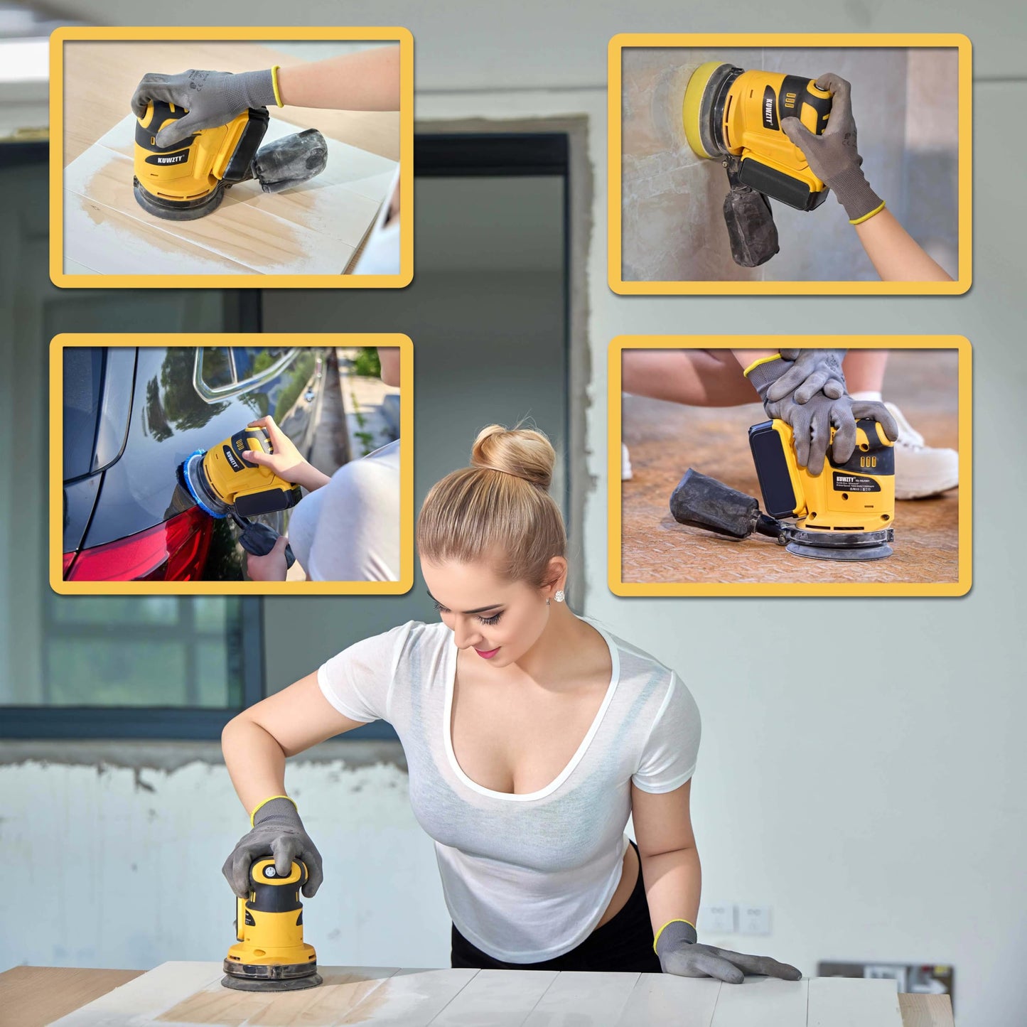 KUWZTY Lijadora de órbita aleatoria para batería DEWALT de 20 V, sin escobillas, sin escobillas, lijadora de mano orbital de velocidad variable con colector de polvo para lijar y pulir (solo
