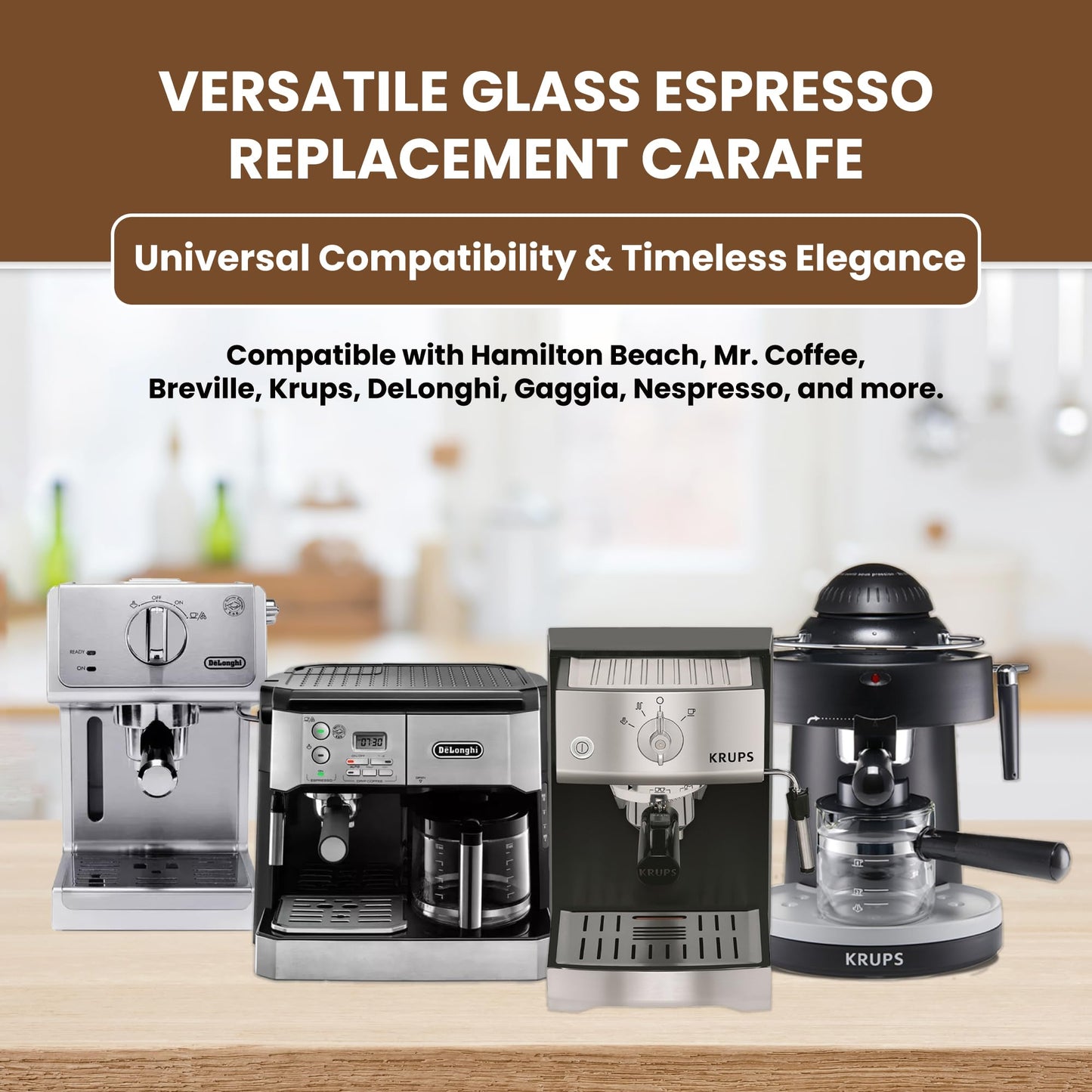 CAFÉ BREW COLLECTION Jarra de repuesto universal de vidrio expreso, jarra de repuesto para máquina de expreso Medelco, jarra de repuesto negra de 4 tazas para Hamilton Beach, Mr.Coffee, Breville
