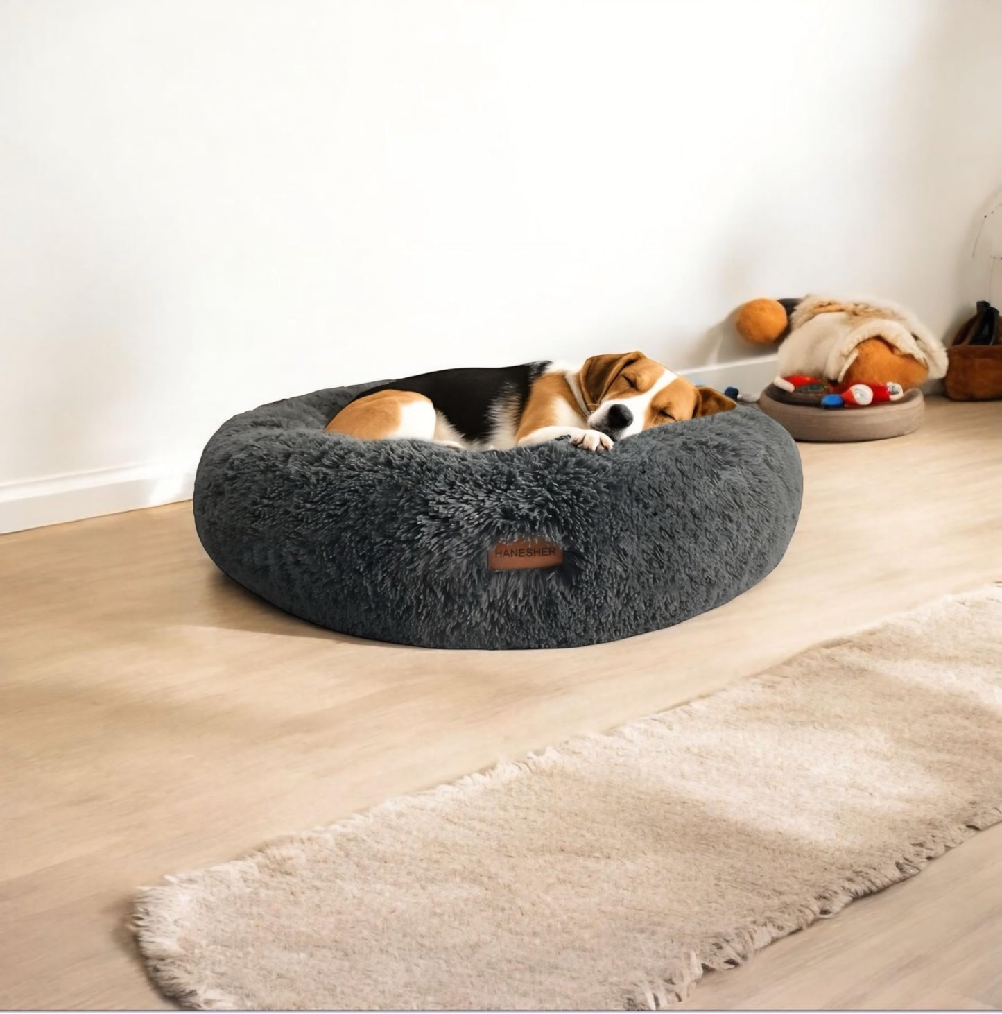 HANESHER Cama Ortopédica para Perro Grande – Memory Foam Antiestrés con Felpa Suave, Base Antideslizante + Bolsa de Regalo – Ideal para Mascotas con Dolor Articular (Gris)