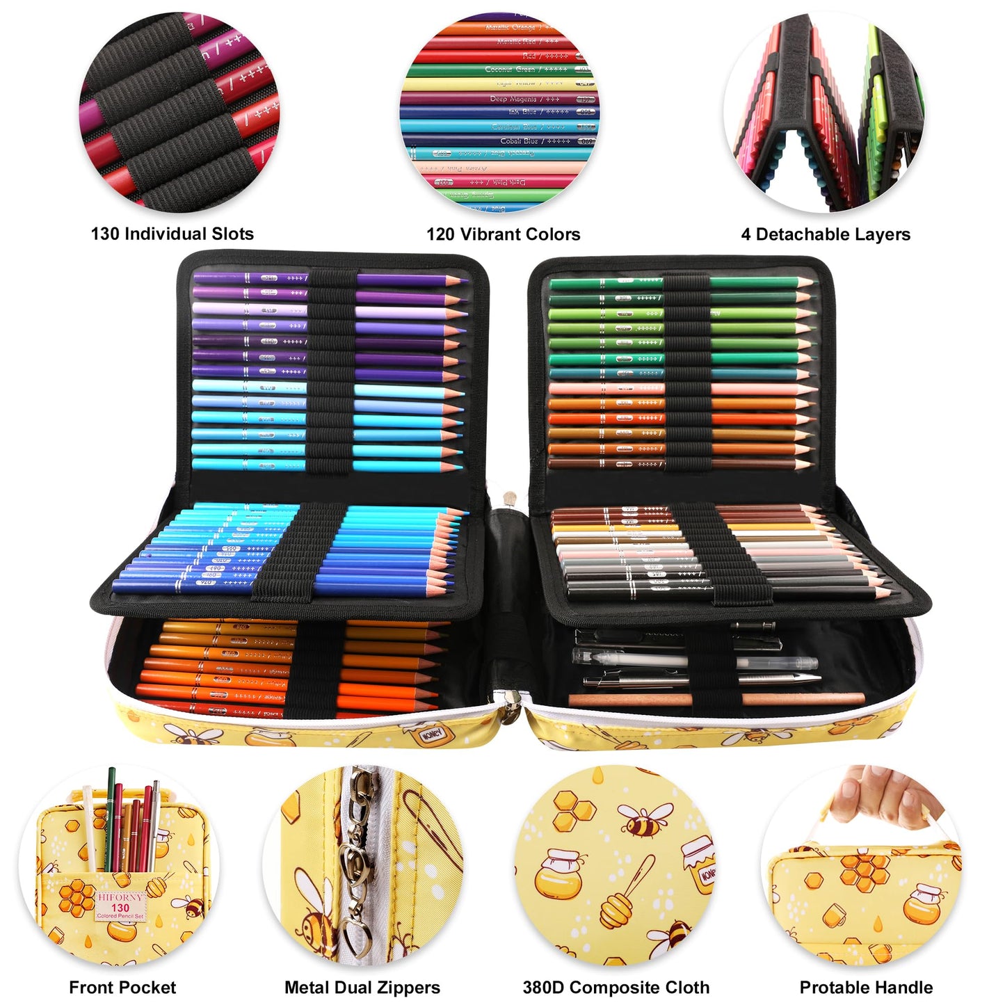 HIFORNY - Juego de 130 lápices de colores para adultos, 120 lápices de colores con extras, núcleo suave de artistas, lápices de dibujo, suministros de manualidades para adultos