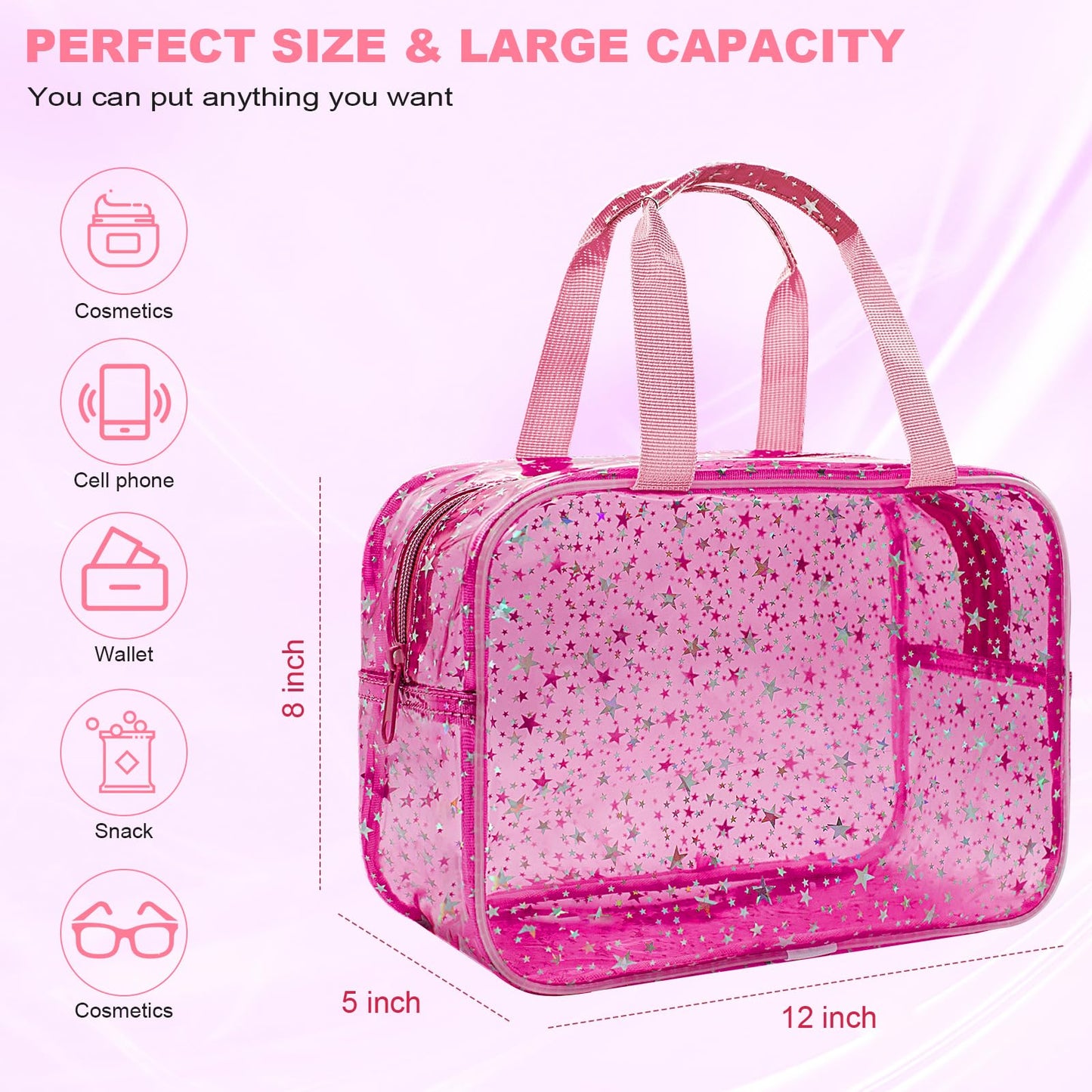 Bolsa de maquillaje transparente con inicial personalizada, bolsa de cosméticos rosa, bolsa de aseo de viaje, bonita bolsa de maquillaje transparente, bolsa organizadora para novia, maestro, regalos