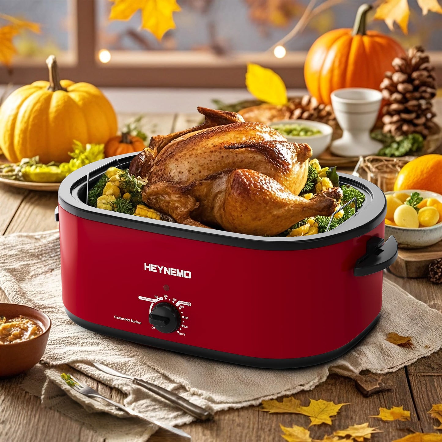 Horno tostador eléctrico de 26 cuartos con tapa visible y autohilado, tostador grande de pavo con función de descongelación caliente, temperatura ajustable, estante extraíble para sartén, acero