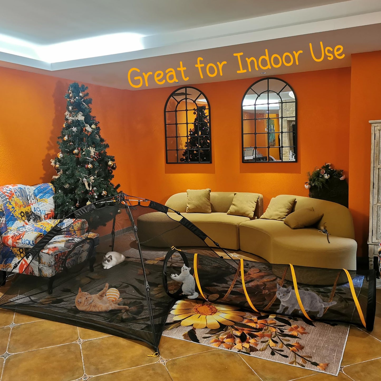 ITENT Tienda de campaña para gatos para interiores y exteriores (tienda de campaña para gatos al aire libre, túnel para gatos y casa de juegos), corral de juegos para gatos, conejos y animales pequeños..