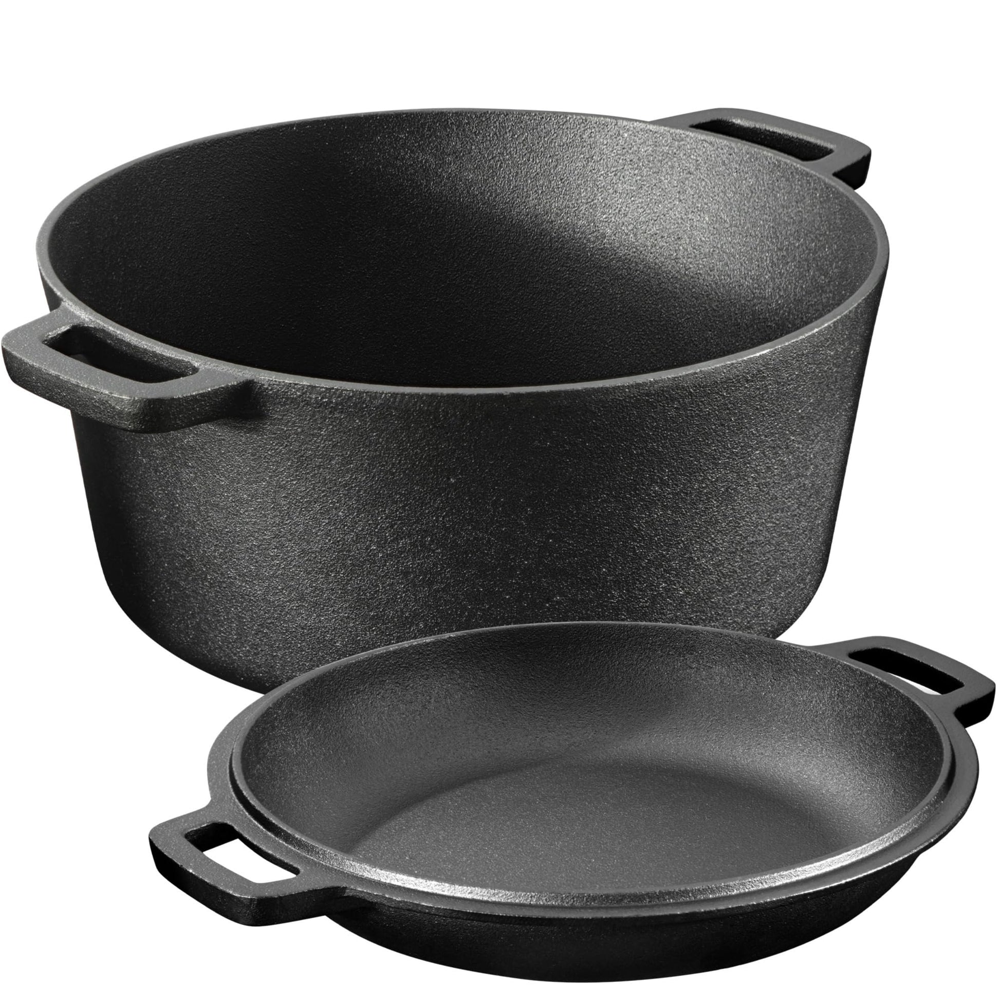 Navaris Sarten Hierro Fundido con Tapa - Sartén Holandesa con 2 Asas - Apta para Cualquier Cocina y Horno - Sartén sazonada 32 cm de 4,7 l de Capacidad - con Manual y Recetas