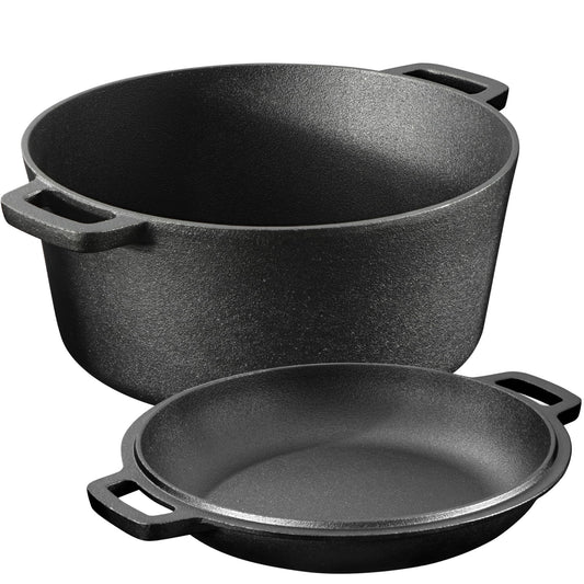Navaris Sarten Hierro Fundido con Tapa - Sartén Holandesa con 2 Asas - Apta para Cualquier Cocina y Horno - Sartén sazonada 32 cm de 4,7 l de Capacidad - con Manual y Recetas