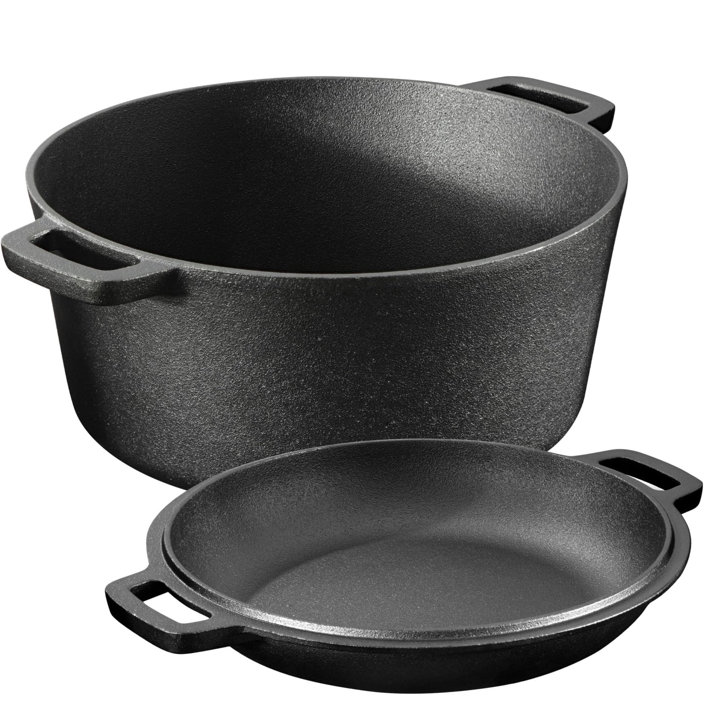 Navaris Sarten Hierro Fundido con Tapa - Sartén Holandesa con 2 Asas - Apta para Cualquier Cocina y Horno - Sartén sazonada 32 cm de 4,7 l de Capacidad - con Manual y Recetas