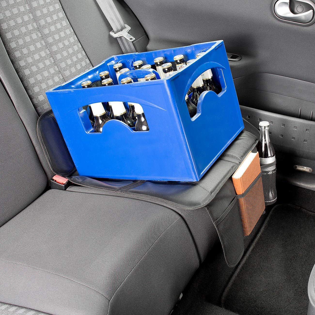 Kaiphy Protector de Asiento de Coche - Tapete Protector - Acolchado Grueso - Tela Resistente E Impermeable, Esquinas Reforzadas con Cuero Y 3 Bolsillos para Un Almacenamiento Práctico Gris