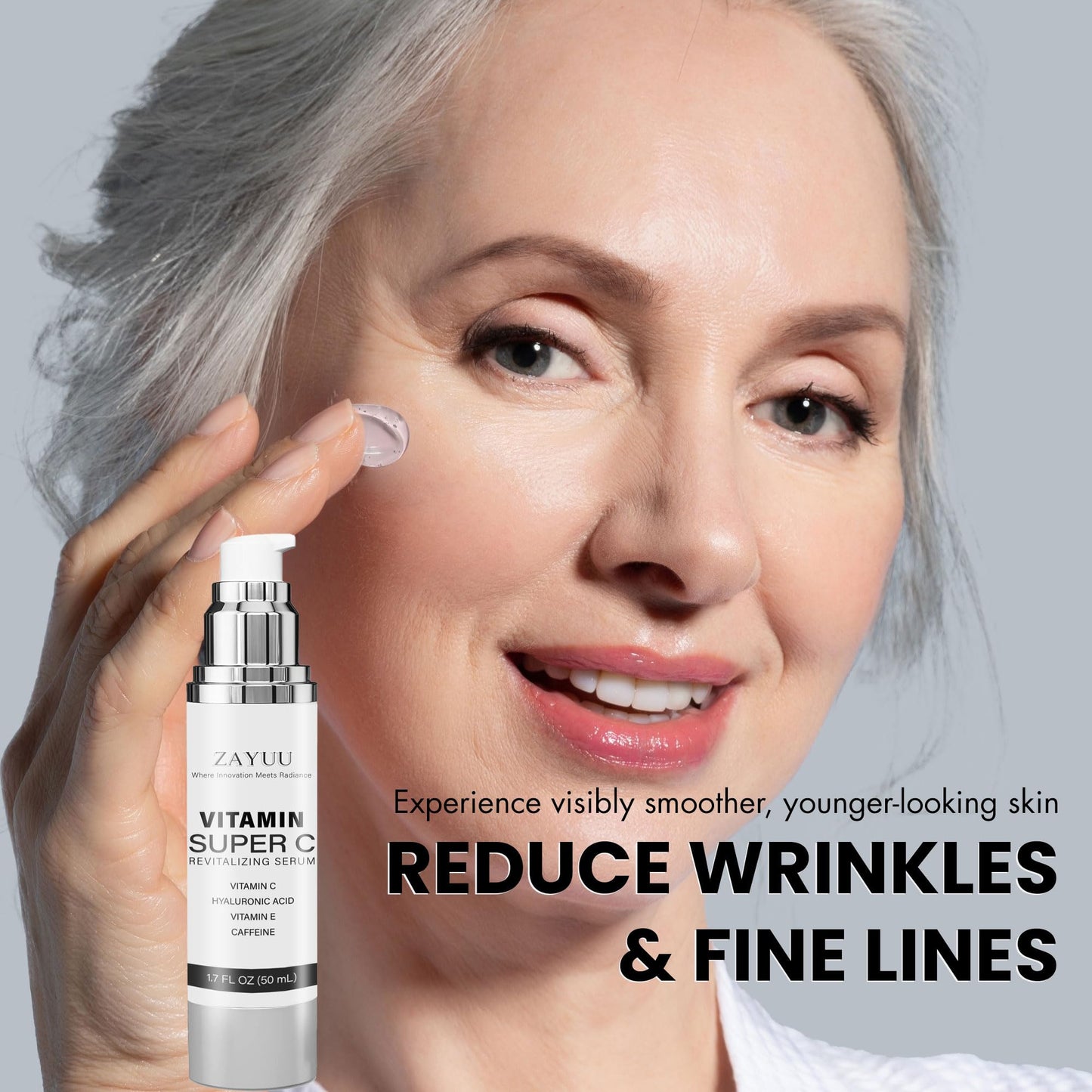 Suero facial con súper vitamina C para pieles maduras: fórmula hidratante antienvejecimiento todo en uno con vitamina C, ácido hialurónico, vitamina E y cafeína, suero reafirmante facial para