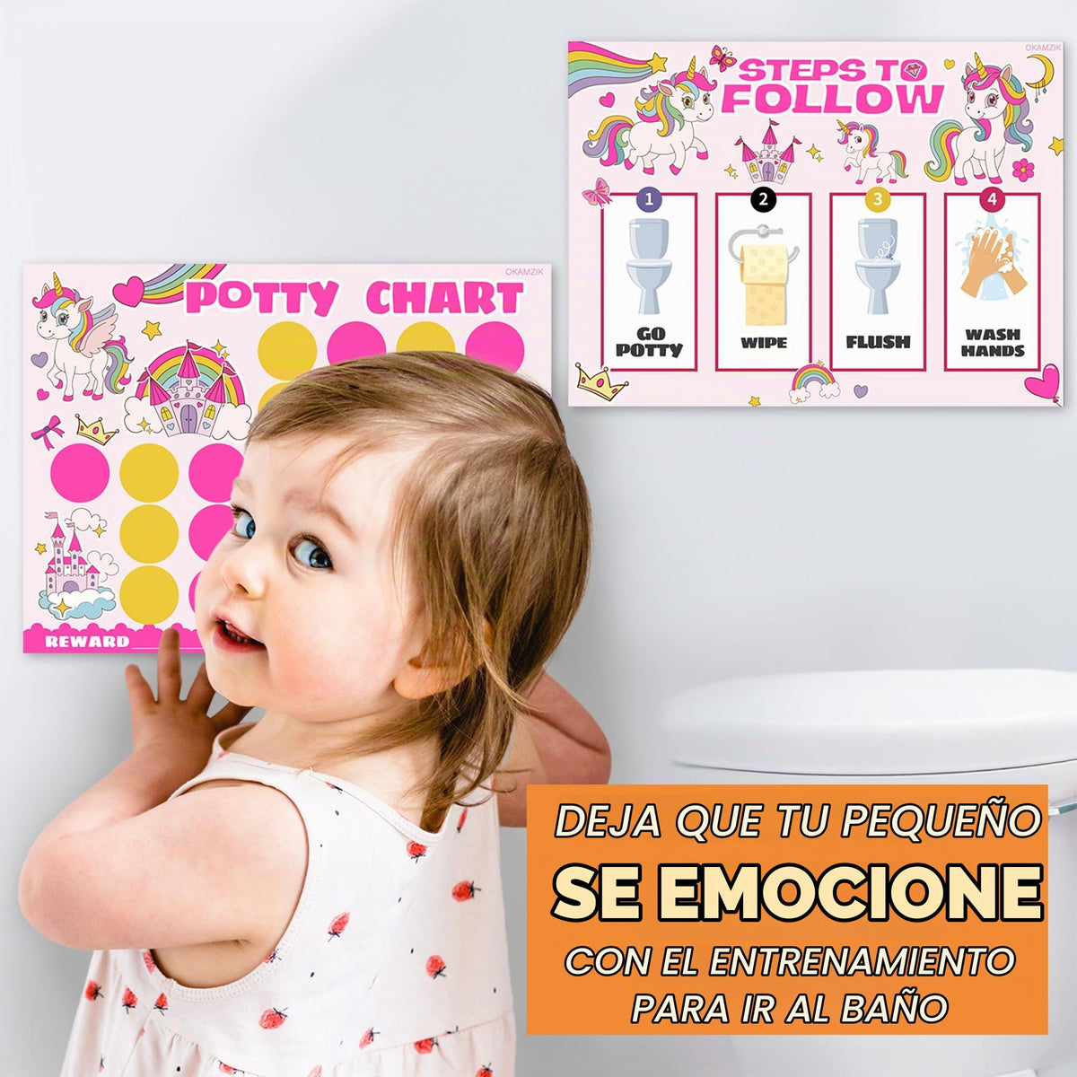 Tabla de entrenamiento para ir al baño para niñas, tema de unicornio, 8.3 x 11.2 pulgadas, paquete de 10 cartas con 5 pegatinas de recompensa