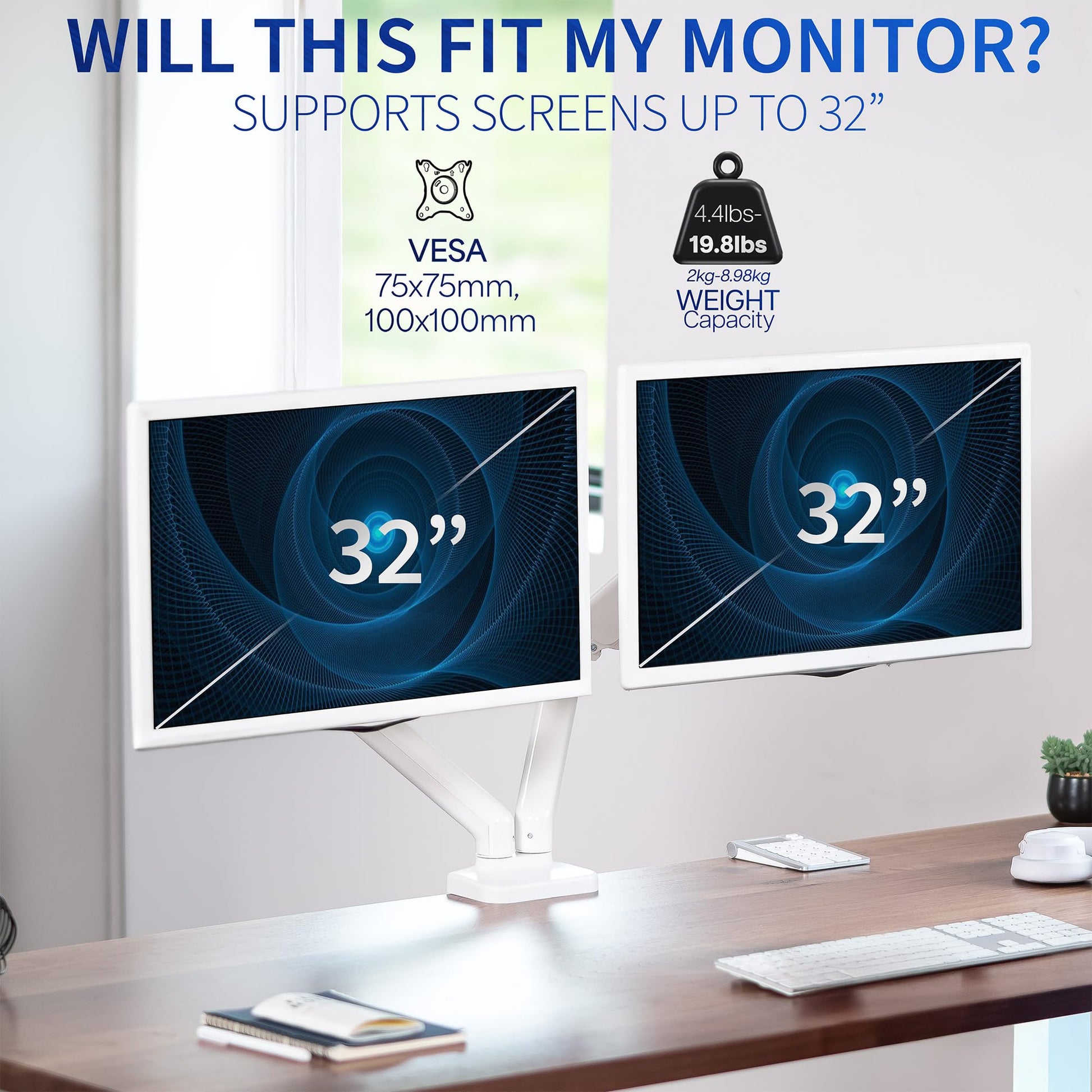 Monitor Dual VIVO Blanco con Brazo Mecánico y Soporte VESA hasta 32 Pulgadas