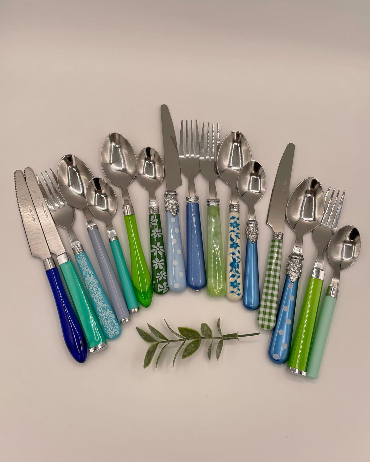 Gyspy Color Mix and Match Cutlery and Eating Utensils Gift Set of 16 Pieces, Colorful Flatware Sea Green and Blue by Gypsy Color