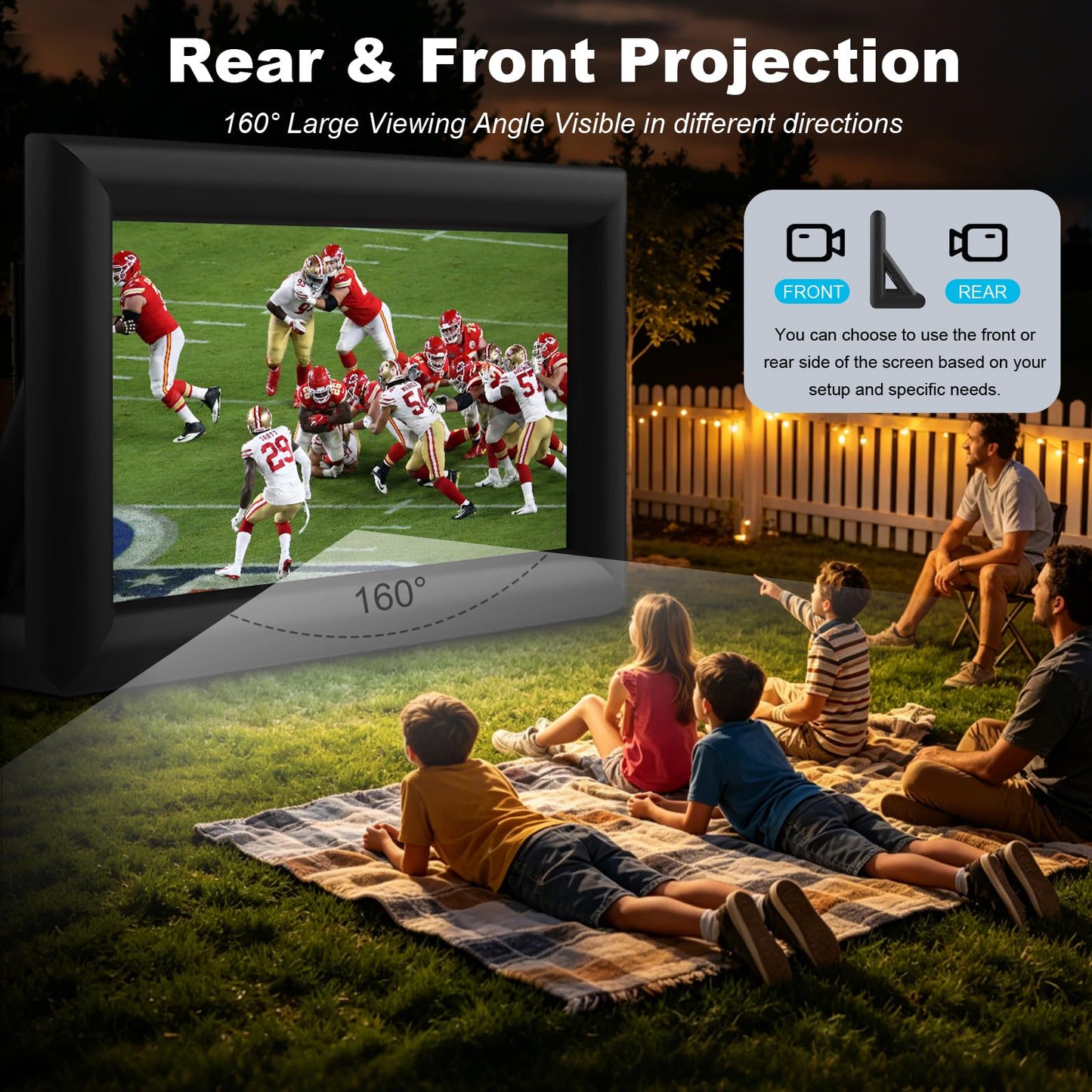 GYUEM Pantalla de Cine con proyector portátil Inflable de 20 pies, Enorme Paquete de Pantalla de proyección de Cine soplado por Aire con Cuerda, soplador, proyección Frontal y Trasera