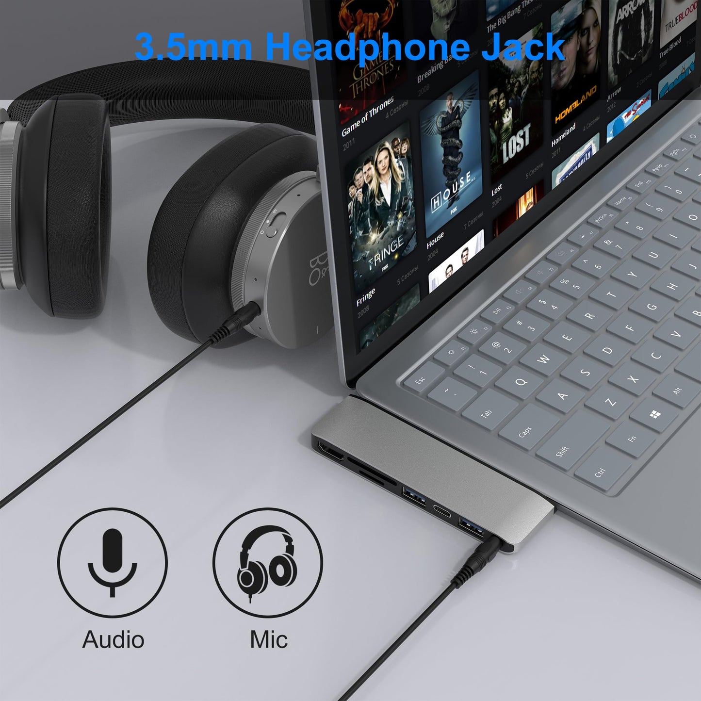 Hub Dockingstation para Surface Laptop Go/3/4/5 con HDMI 4K, USB 3.0 y USB C