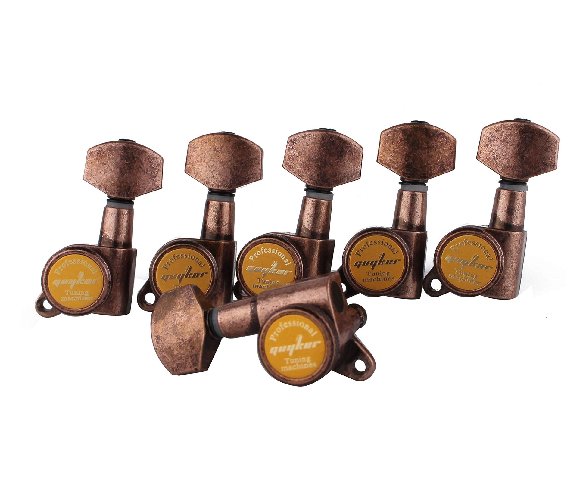 Guyker - Afinadores de bloqueo para guitarra (6 para izquierda) - 1:18 - Clavijas de afinación de cuerda de bloqueo para guitarra eléctrica ST TL SG LP Style eléctrica, folk o acústica, bronce antiguo