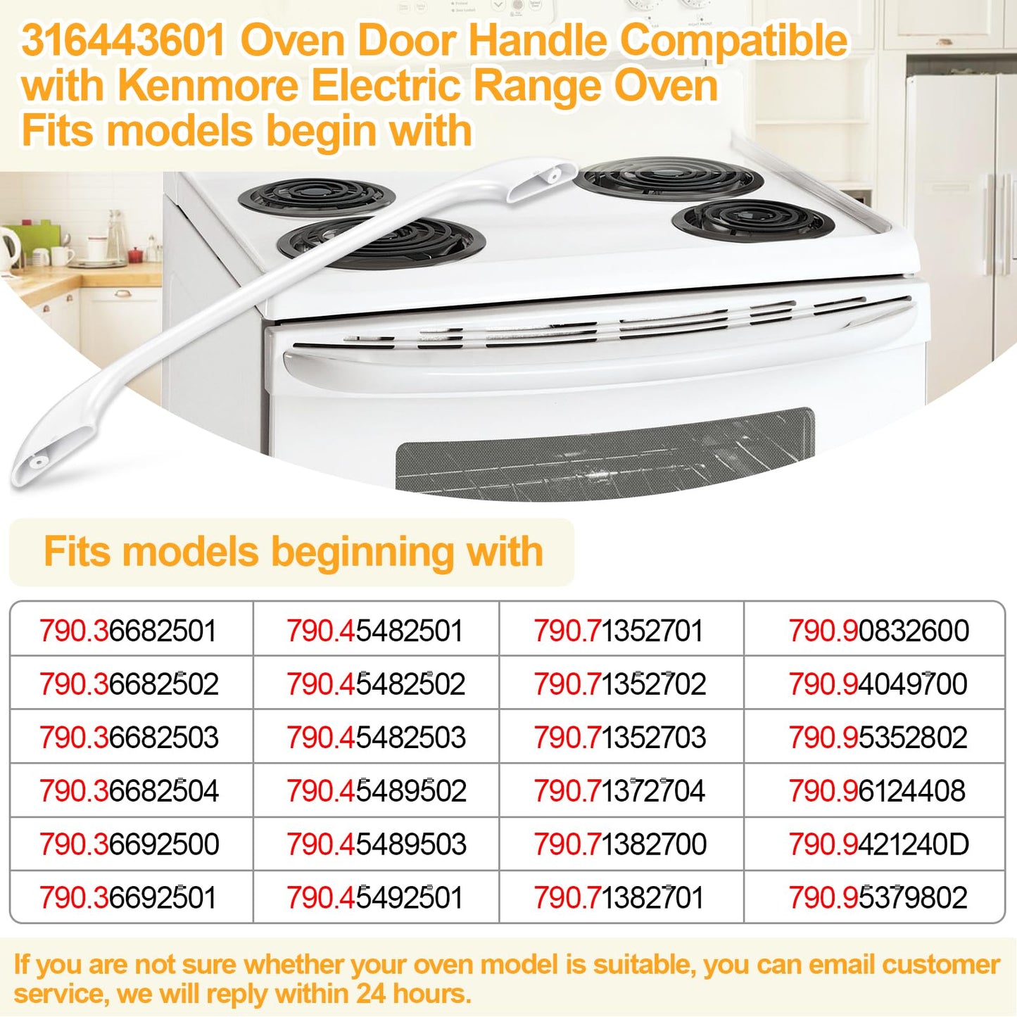 LXun 316443601 - Manija de puerta de horno mejorado - Compatible con Kenmore, Electrolux, Frigidaire - Mango de estufa eléctrica - Viene con 2 tornillos