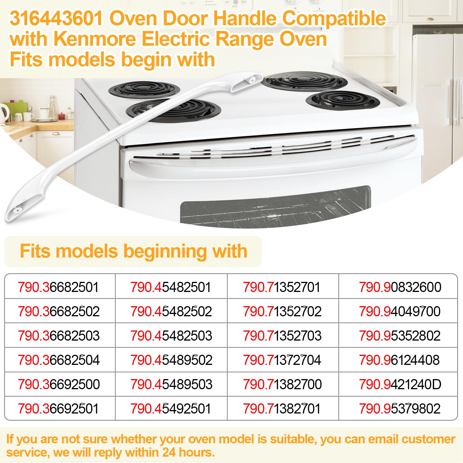 LXun 316443601 - Manija de puerta de horno mejorado - Compatible con Kenmore, Electrolux, Frigidaire - Mango de estufa eléctrica - Viene con 2 tornillos