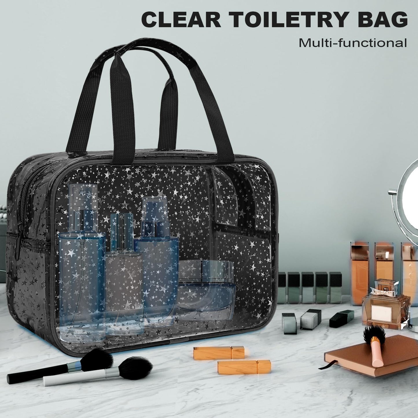 Bolsa de maquillaje transparente con inicial personalizada, bolsa de cosméticos rosa, bolsa de aseo de viaje, bonita bolsa de maquillaje transparente, bolsa organizadora para novia, maestro, regalos