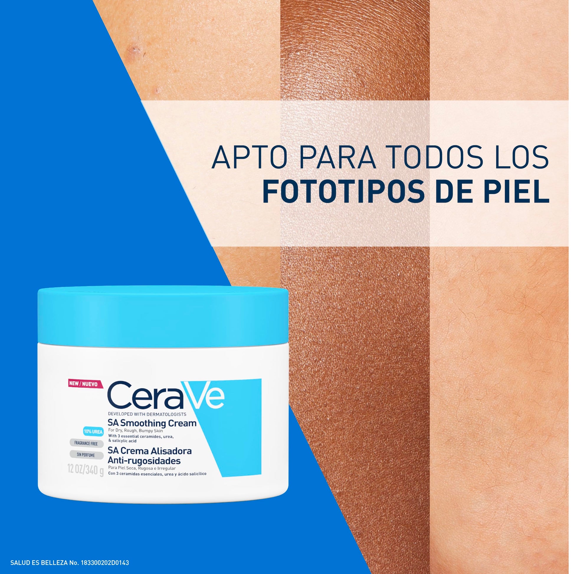 CeraVe Crema Alisadora Anti-Rugosidades con Fórmula Exfoliante para Piel Seca, Áspera y Rugosa 340gr