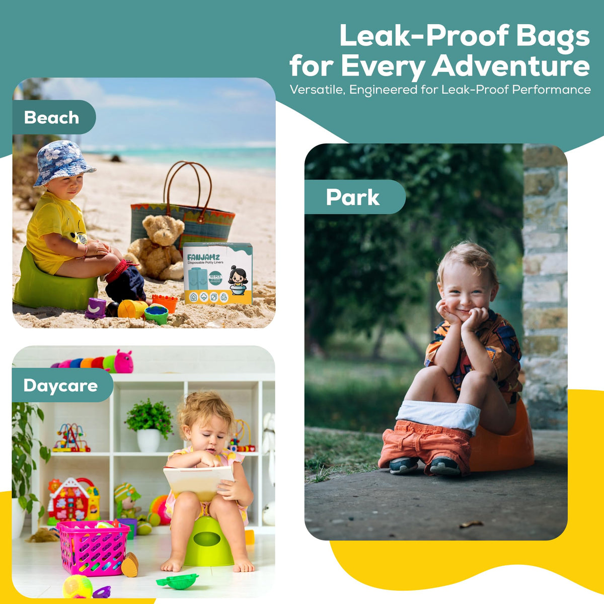 Bolsas para inodoro portátil, con certificación OK Compost para baño, 5 litros, a prueba de fugas, ideales para bebés y mascotas
