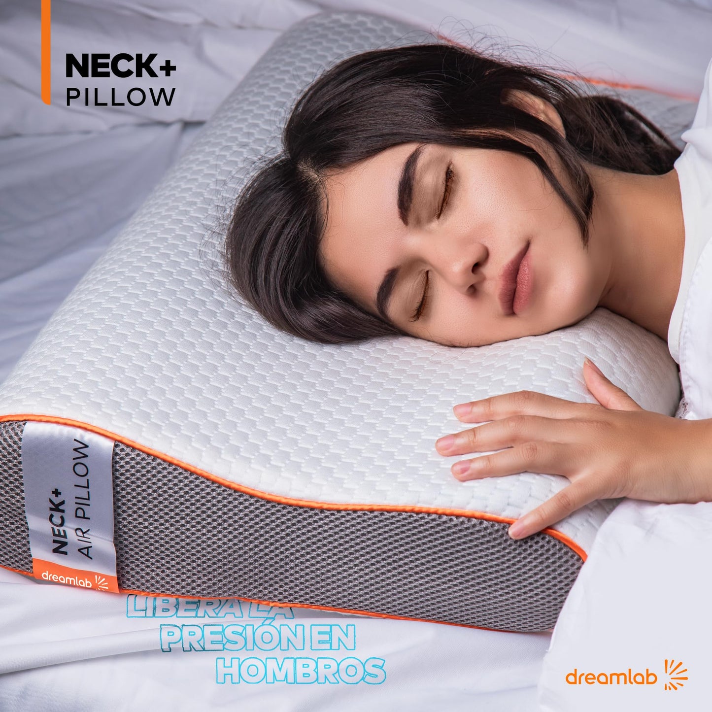 Dreamlab Neck+ Pillow 2 Pack | Almohada Cervical de Memory Foam con Gel | Hipoalergénica, Ortopédica, Certificada CertiPUR-US, Oeko-Tex Standard 100 | 2 Piezas Tamaño Estándar XL (61cm x 41cm)