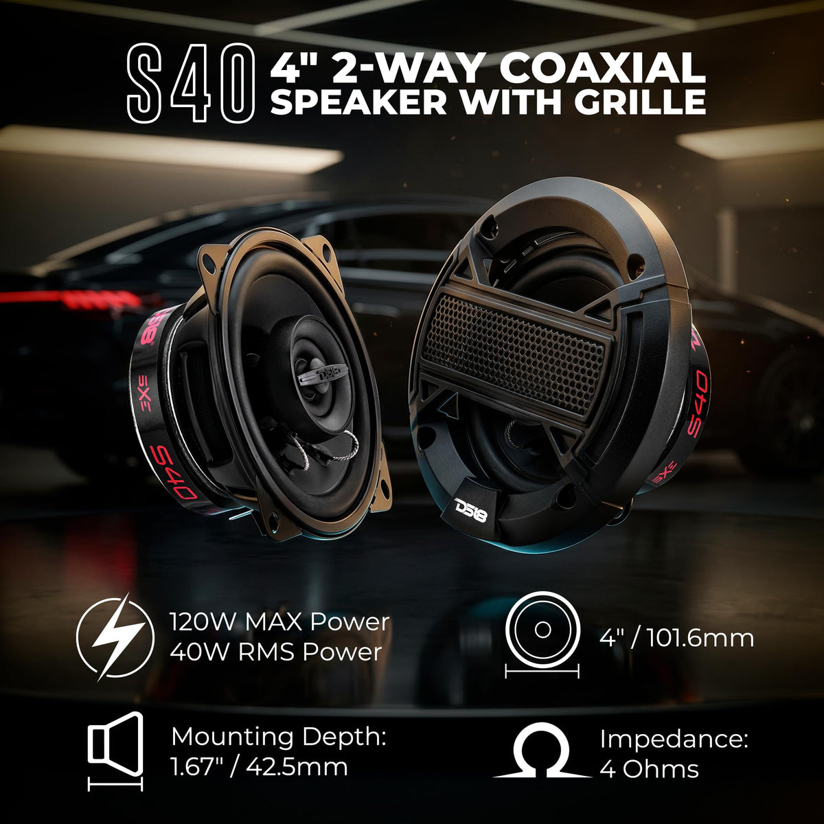 Altavoces Coaxiales DS18 Negro Mate 4 Pulgadas 120W para Coche