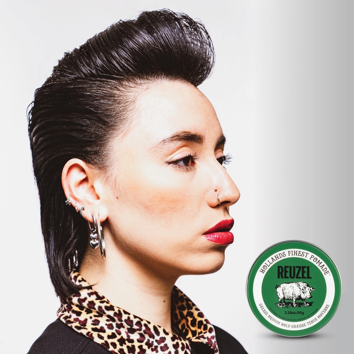 Reuzel Green Pomade Grease 95g Pomada para Cabello de Fijación Media, Brillo Natural, Base Aceite, Aroma Manzana y Menta