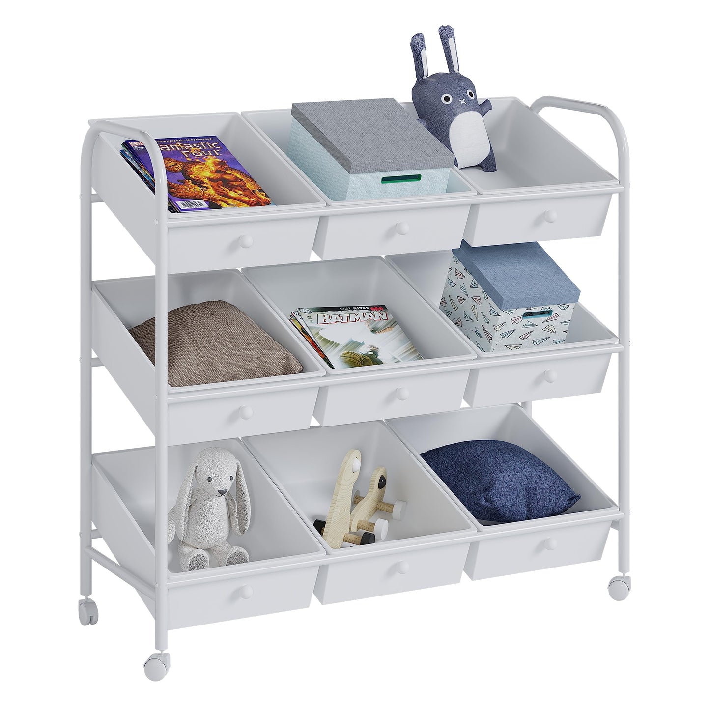 MUBSON Juguetero Organizador Infantil con 9 cajones y Ruedas de Desplazamiento. Organizador Infantil Nove. Baul para Juguetes para el Cuarto de niños. Toy Storage (Blanco)