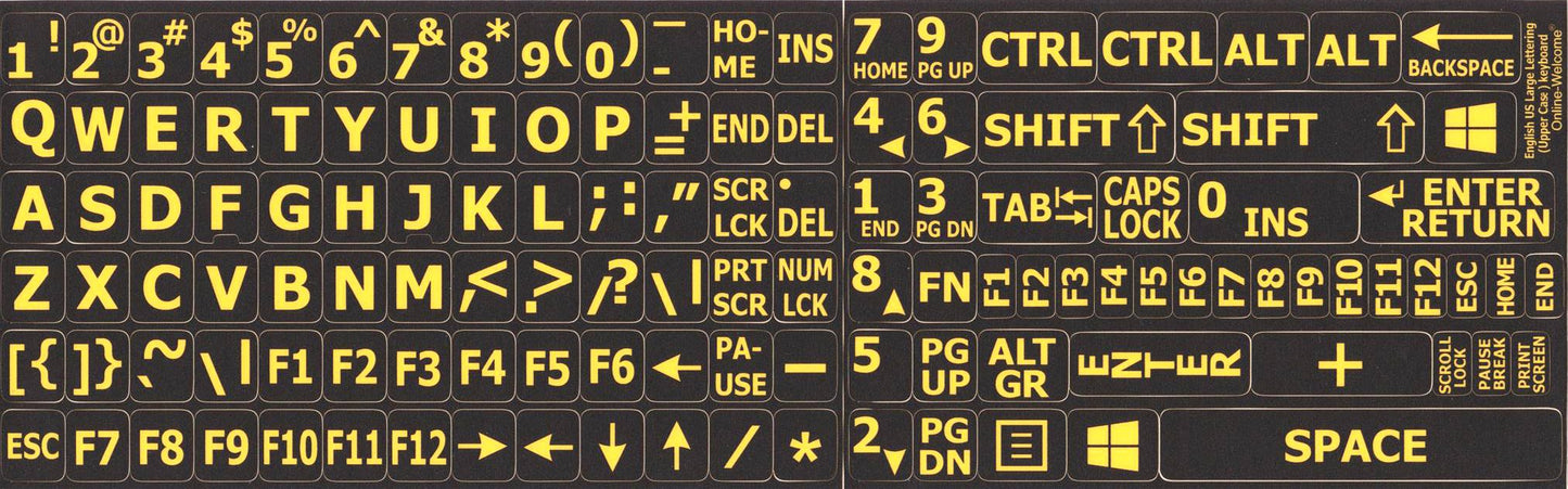 Pegatinas para teclado, letras grandes, letras amarillas, color negro