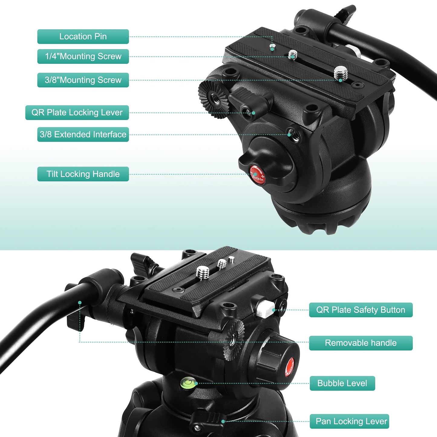 Trípode YoTilon Negro con Cabezal Fluido para Cámaras HDSLR y Videocámara