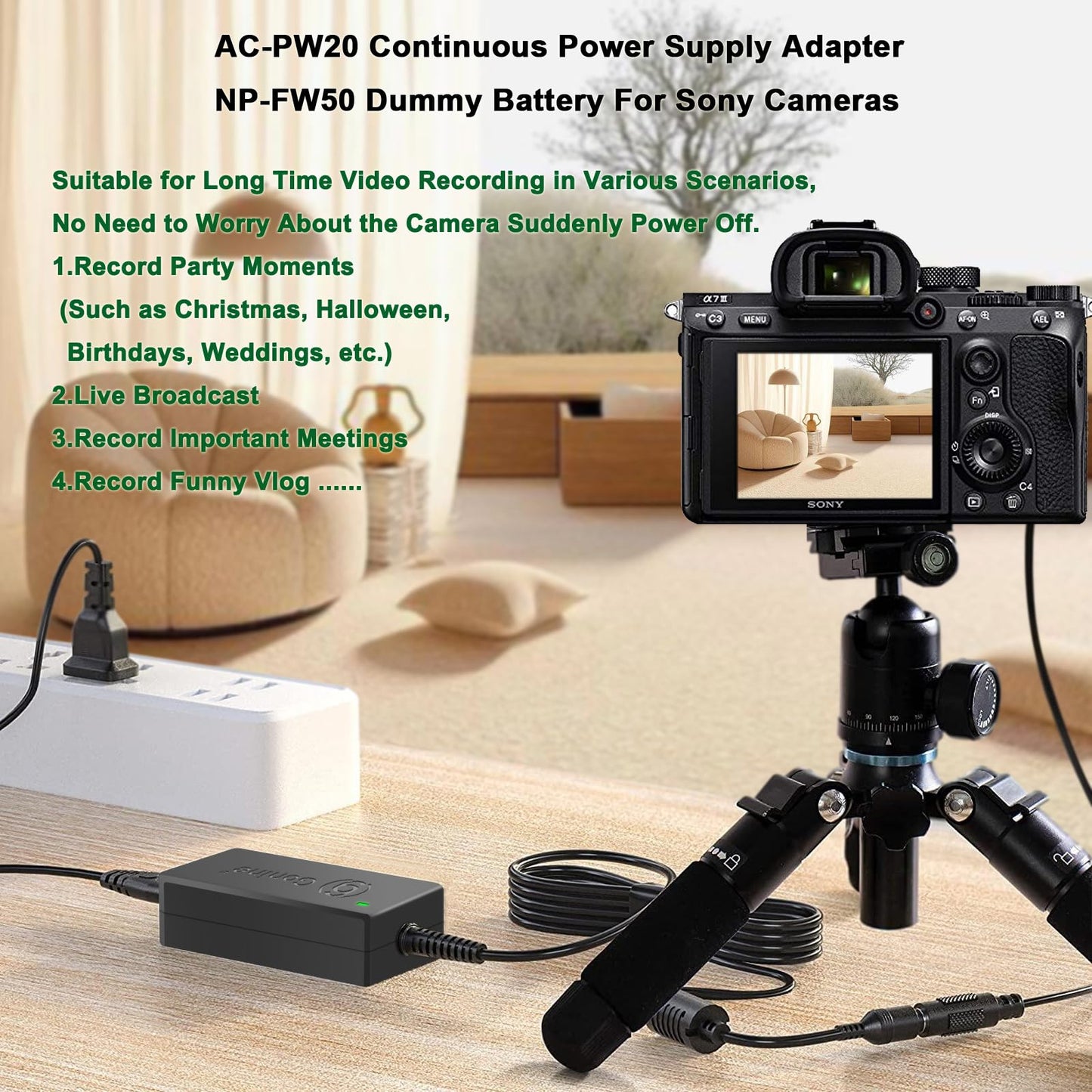 Gonine AC-PW20 esteacoplador DC para más AC/DC adaptador para SONY A35, A37, A5000, A5100, A6000, A7R, A7A33, A55, NEX-C3, NEX-F3, NEX-3N, NEX-5C, NEX-5N, NEX-5R, NEX-5T, NEX-6, NEX-7, DSC - RX1, DSC - RX100 SLR cámaras