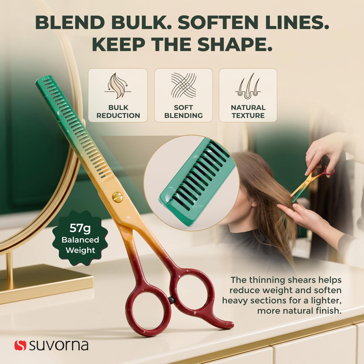 Suvorna Juego de tijeras de corte de pelo de 6,5 pulgadas con tijeras de adelgazamiento para peluquero y uso doméstico – Juego de tijeras de pelo para adelgazar y cortar (rojo, amarillo y verde)