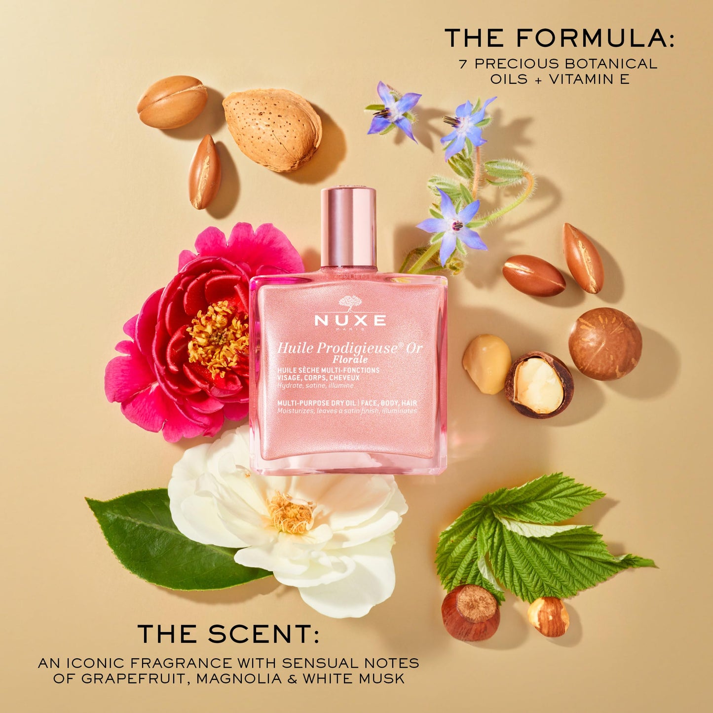 Nuxe Huile Prodigieuse Floral Shimmering Multi Purpose Dry Oil for Face, Body & Hair, 50 ml