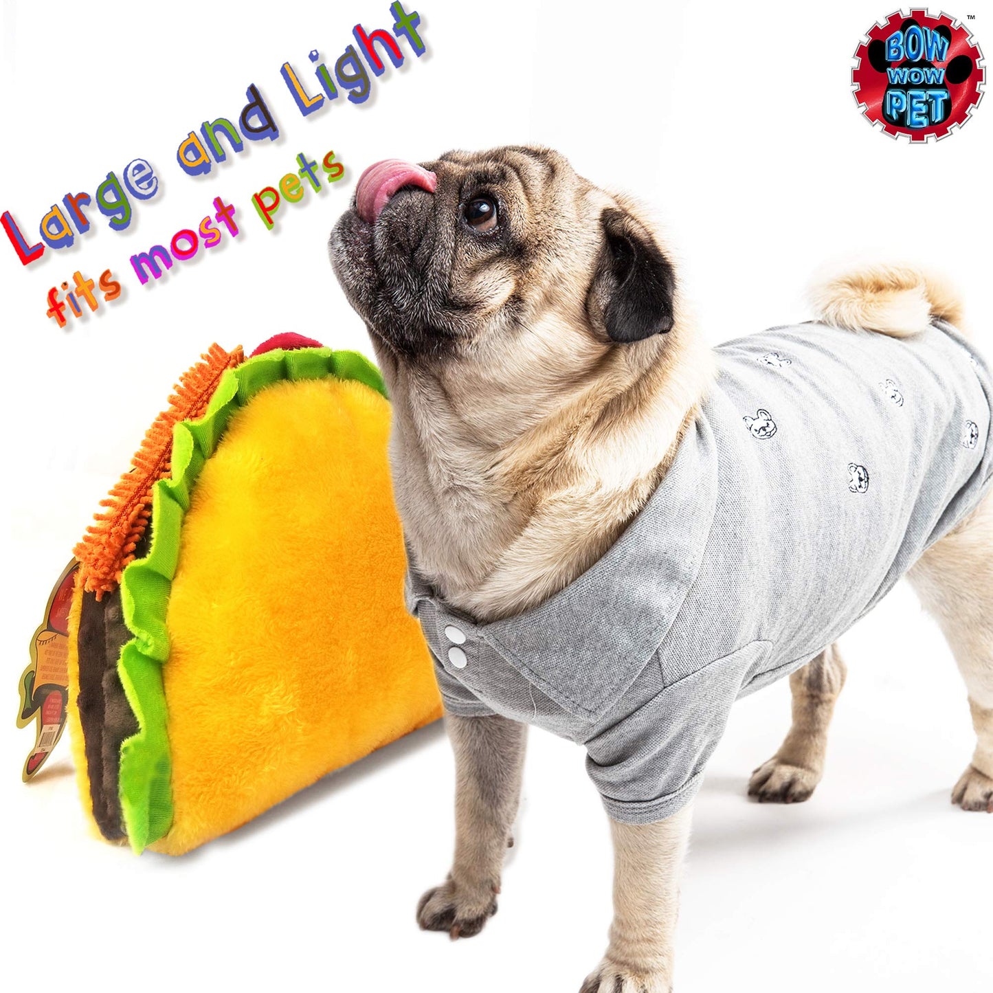 Bow Wow Taco Comida Perro Juguete chirriante de Felpa de una Pieza Dientes de Mascota Juguete