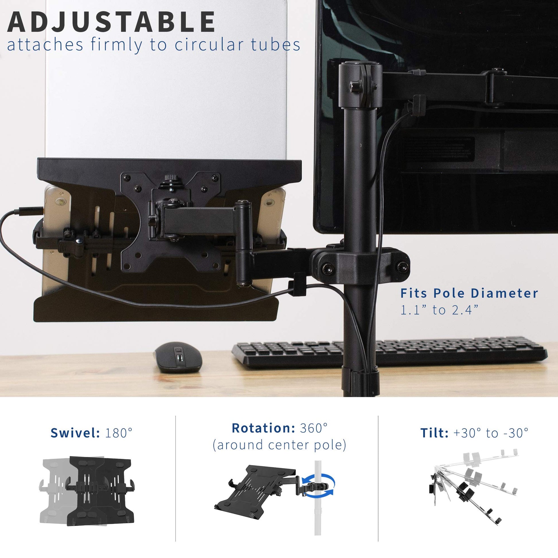 Brazo Universal de Acero VIVO Negro con Placa VESA Extraíble para Portátiles de 10 a 40 cm