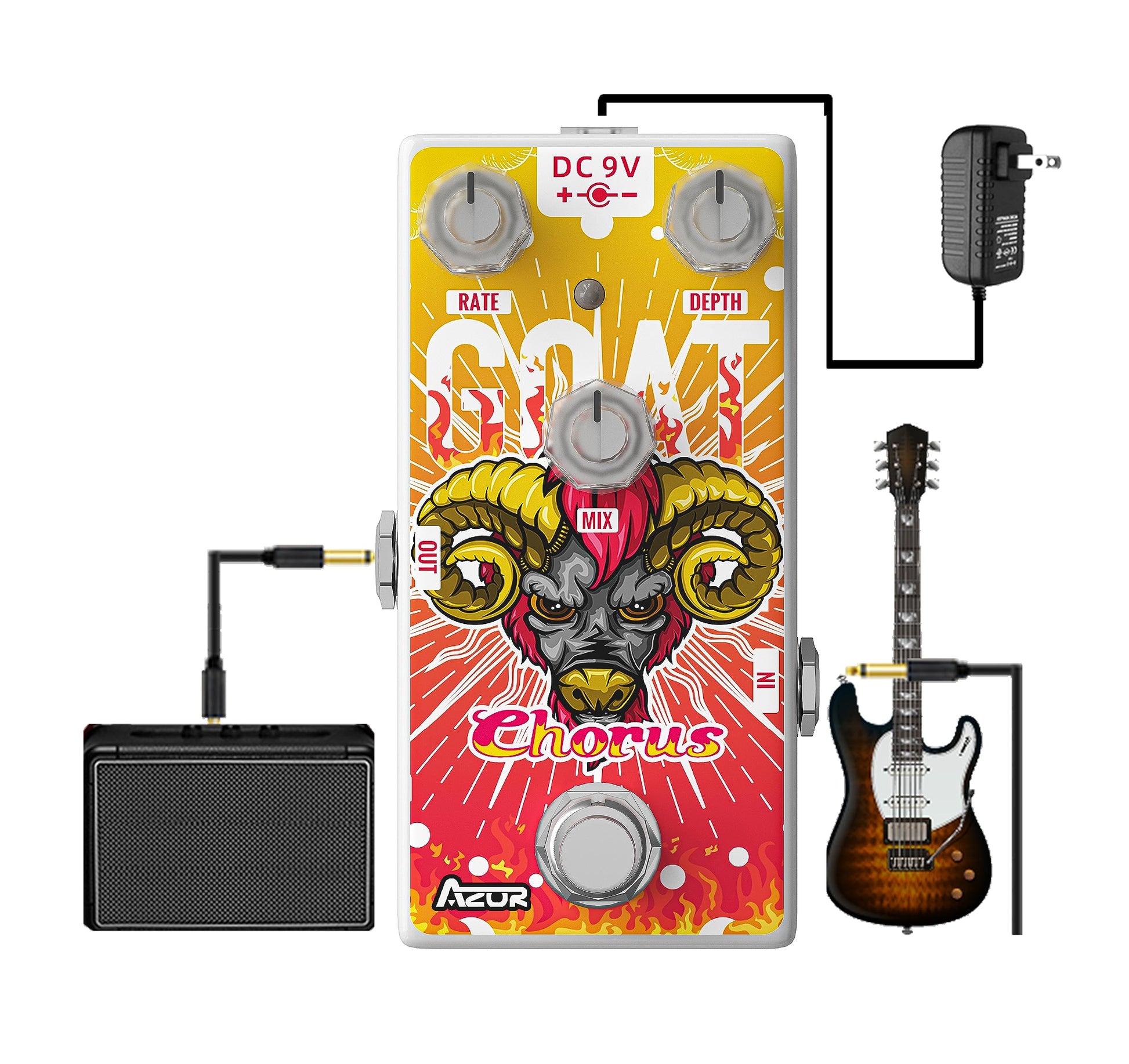 AZOR - Mini pedal de guitarra coro para tablas de pedales, pedal de efectos de coro digital de cabra clásico para guitarra eléctrica AP511