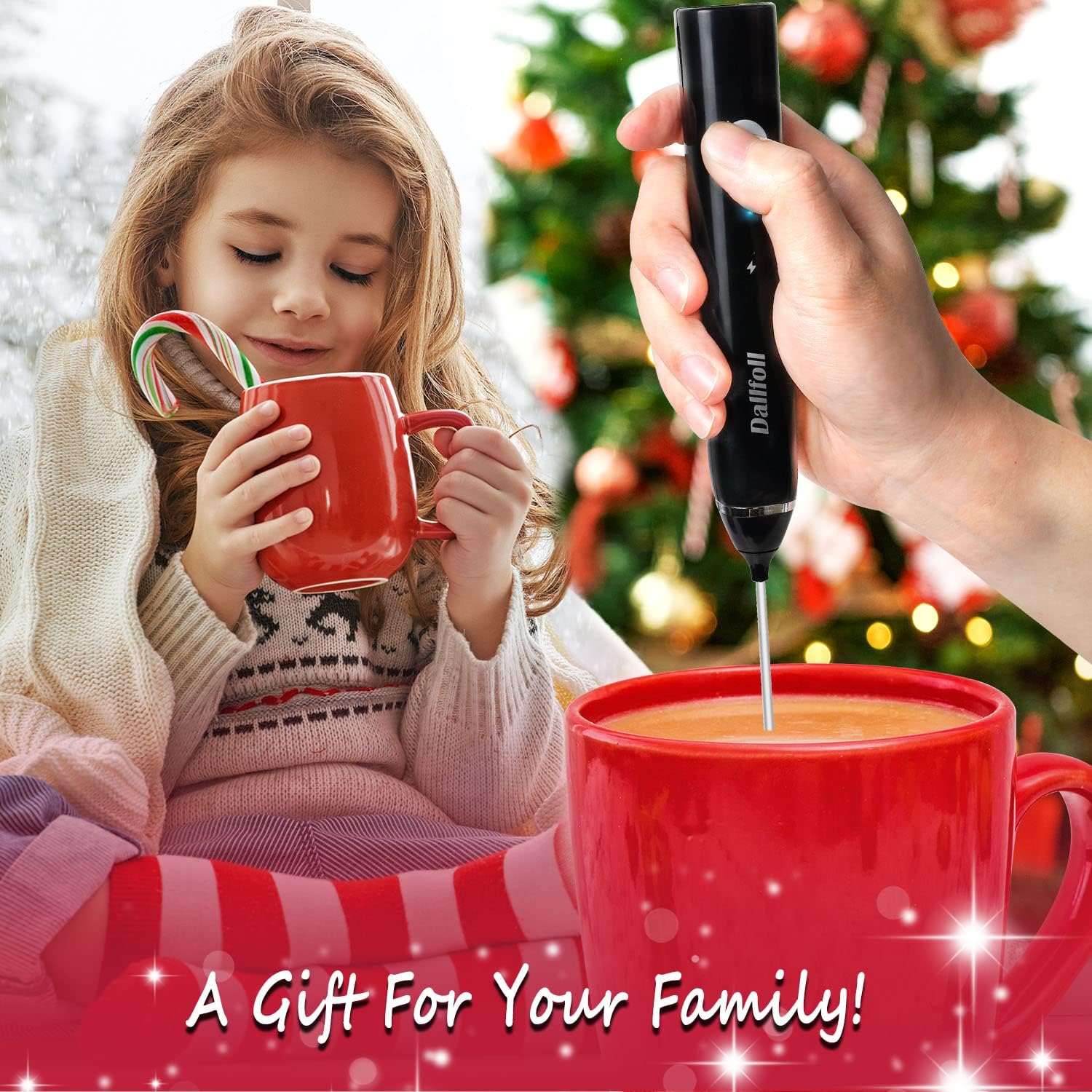 Dallfoll - Espumador de Leche de Mano,Recargable por USB, Máquina de Espuma Eléctrica para Café,3 Velocidades,2 Batidores,Mini Espumadora Mezcladora,Frappe Latte Cappuccino Chocolate Caliente,Negro