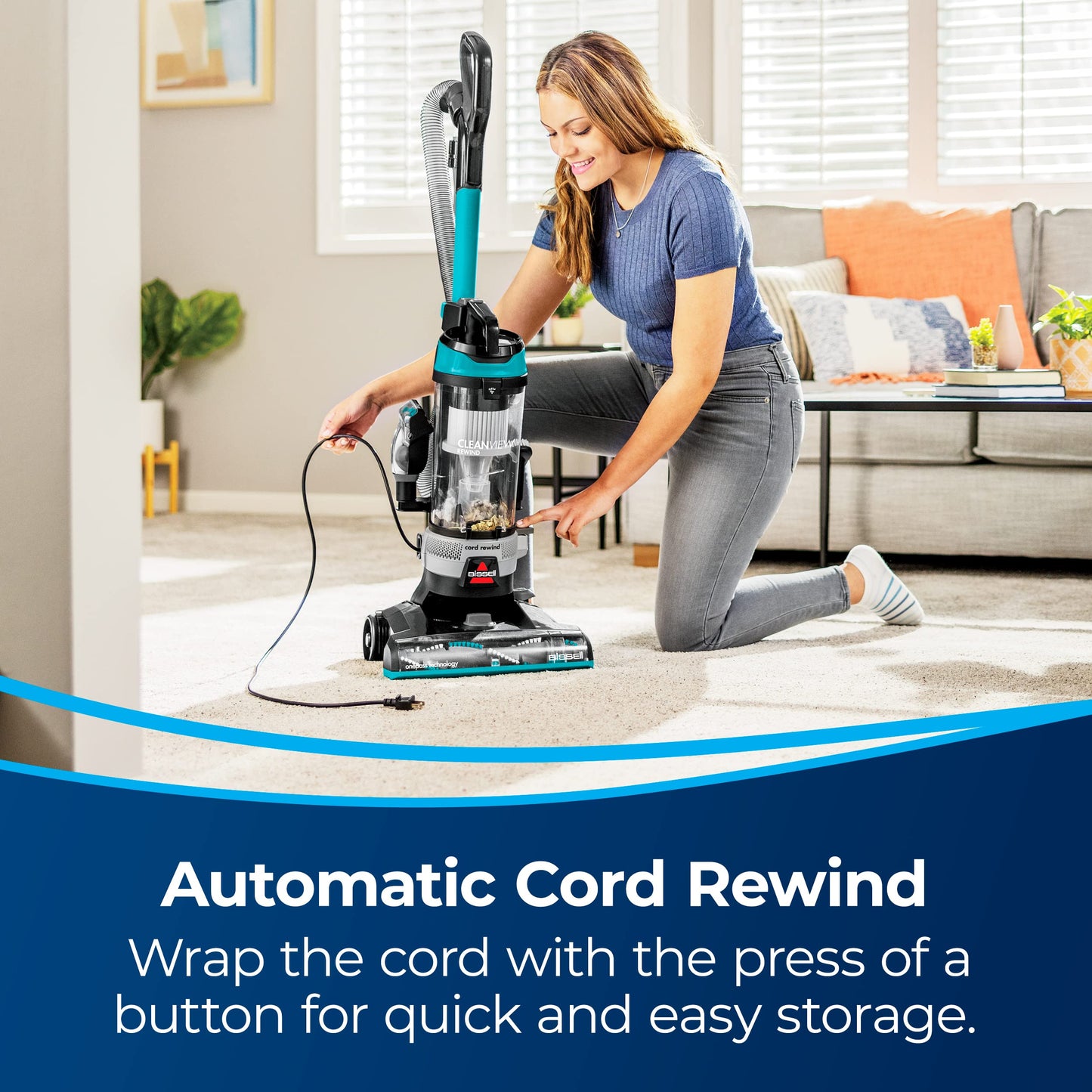 Bissell CleanView 3534 Aspiradora Vertical sin Bolsa con rebobinado automático de Cable y Varita Activa, 3534